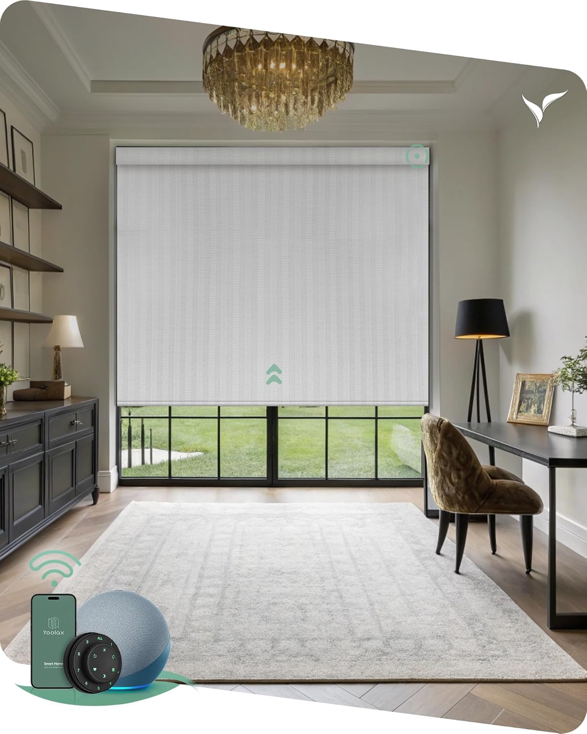 Yoolax Motorized Blinds with Remote, Smart Blinds for Windows Blackout Automatic Shades Compatible with Alexa Remote Control Roller Window Shades with Valance, Custom Size (V-Jungle White)
