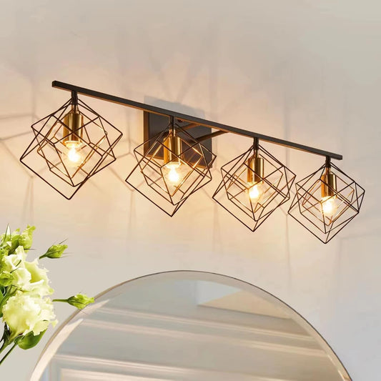 4 Light Vanity Light for Bathroom,Bathroom Light Fixtures Over Mirror with Rotatable 4 Cube Shades, Modern Wall Mounted Lights Matte Black,Industrial Black Vanity Light for Hallway Living Room