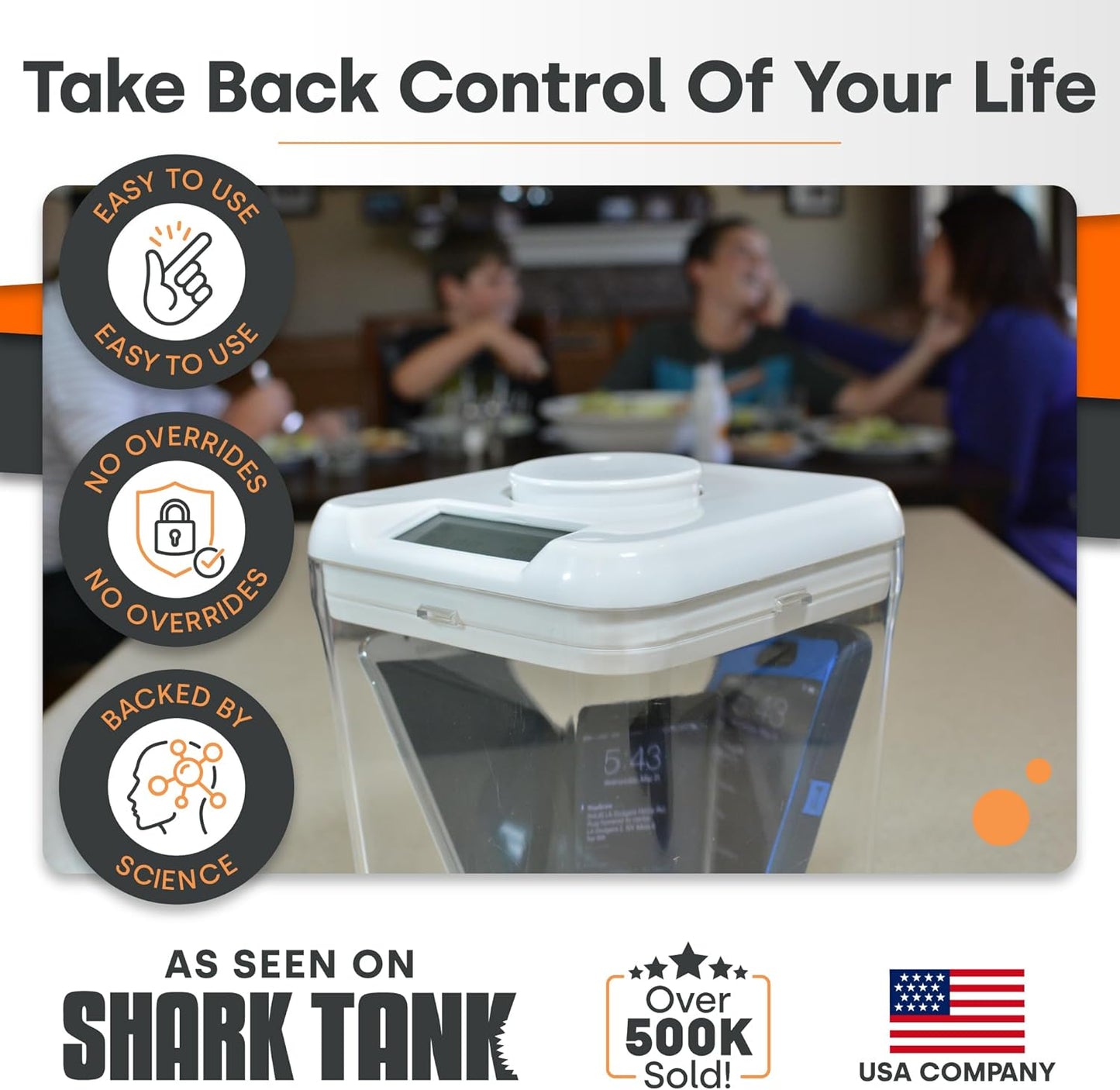 KSafe Time Lock Safe for Cell Phones, Snacks & Medications - Phone Lock Box with Timer - Kitchen Safe Time Locking Container for Better Habit Formation (XL, Blue Lid + 12.3” White Base)
