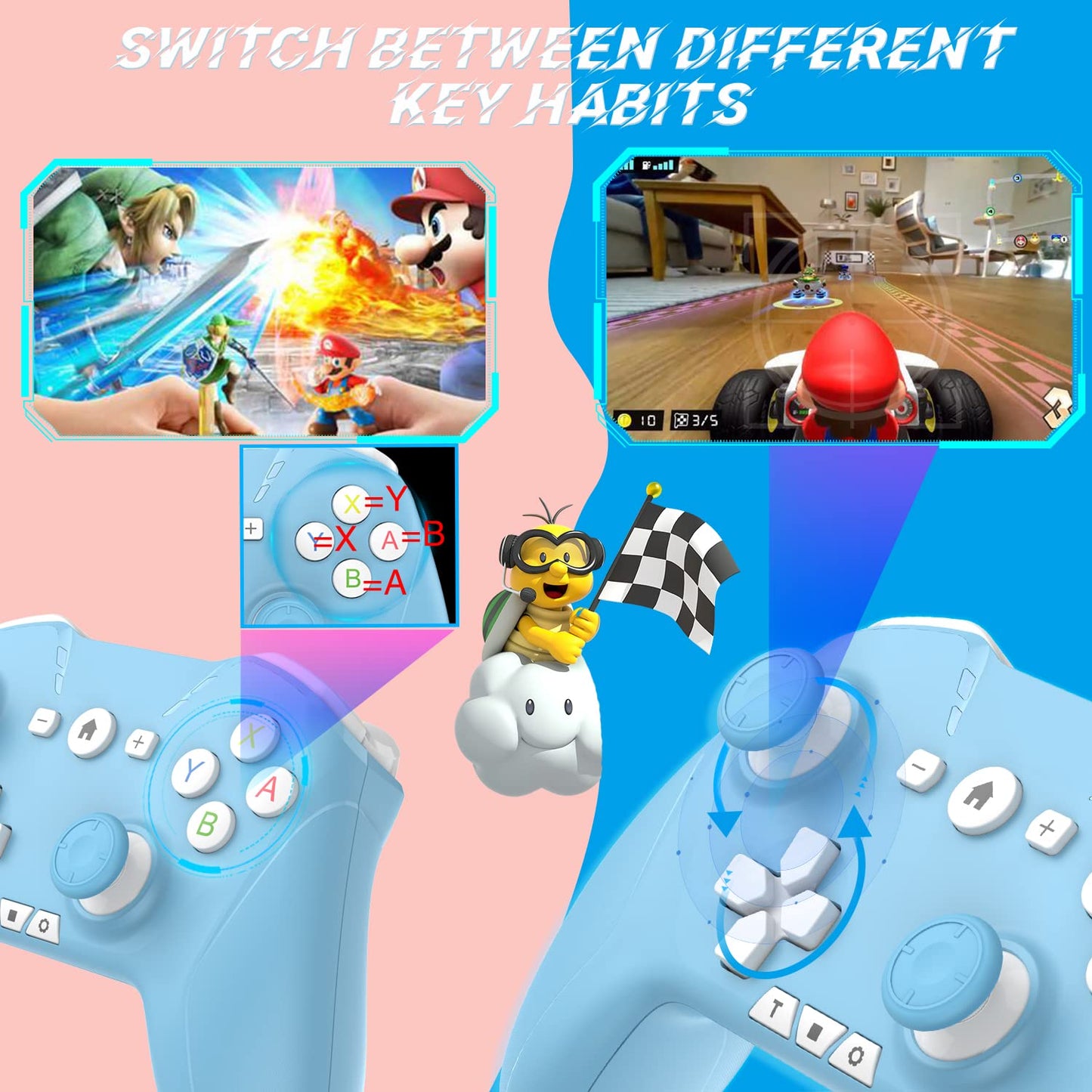 Bluetooth Controller for Switch/Mac/PC/Steam/Mobile Phone/iOS/Android//TV/iPad/Table/Apple Arcade MFi Games, switch pro controller wireless with Adjustable Dual Motion,Turbo,Macros,6-Axis,Wake Up for Black Myth: Wukong (Black) (Purple) (White Blue)