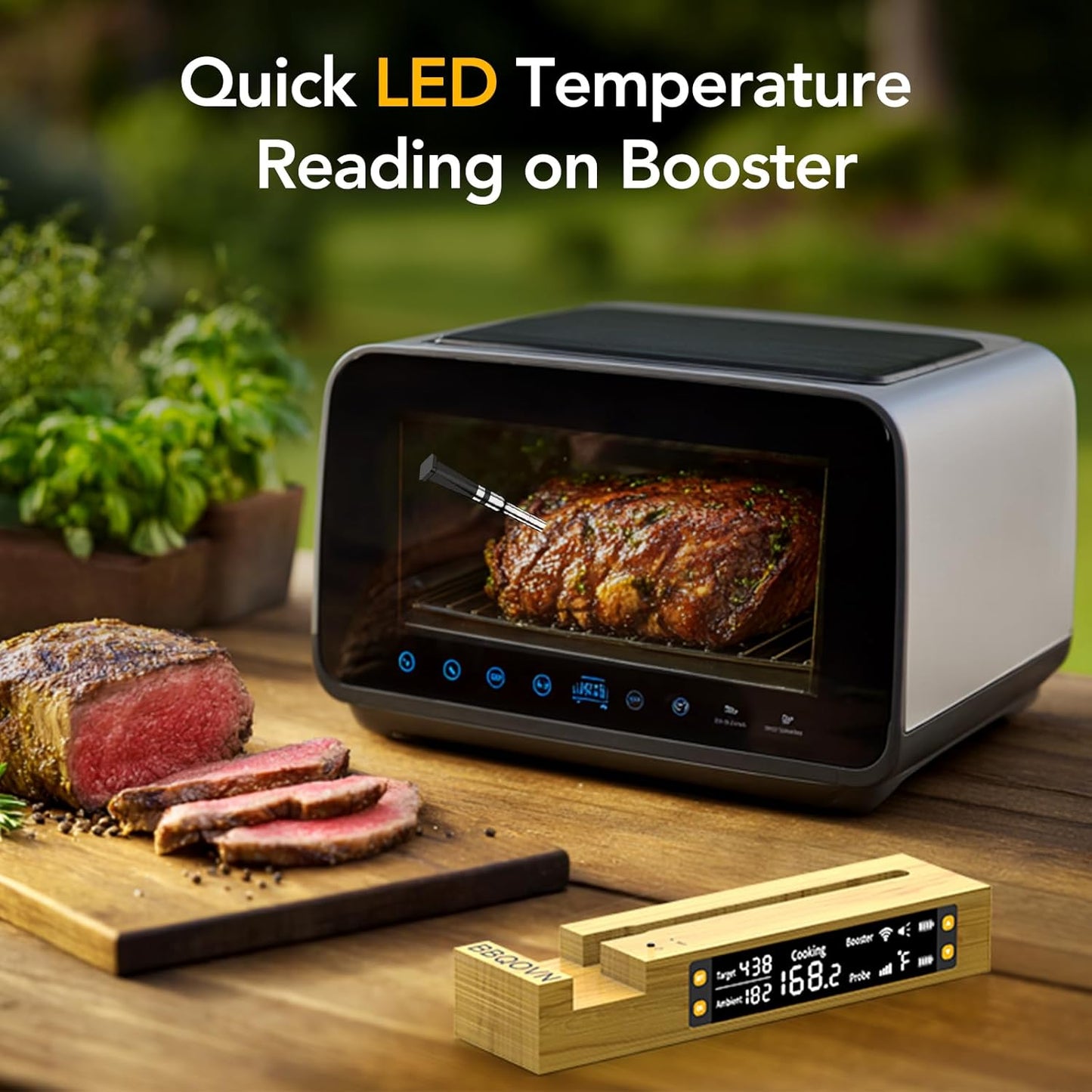 WiFi Sub-1G Wireless Meat Thermometer Unlimited Range, Check Temp Anywhere,7 NIST Certified Sensors with Ambient Temp, Monitor for BBQ, Grill, Oven, Smoker, Air Fryer (Black)