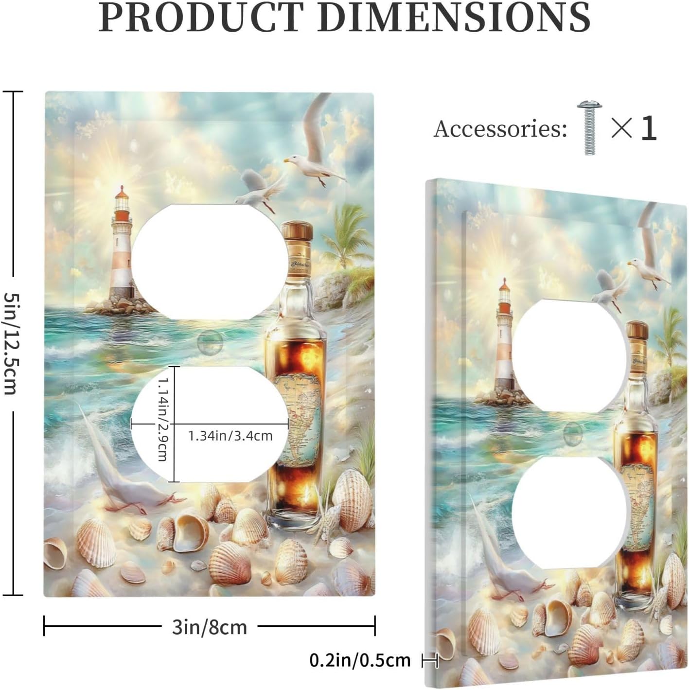 Outlet Covers Beach Ocean Lighthouse Seashells 1 Gang Duplex Light Switch Cover Decorative Switch Plates Electrical Receptacle Faceplate Wall Plate For Bed Room Living Room Decor