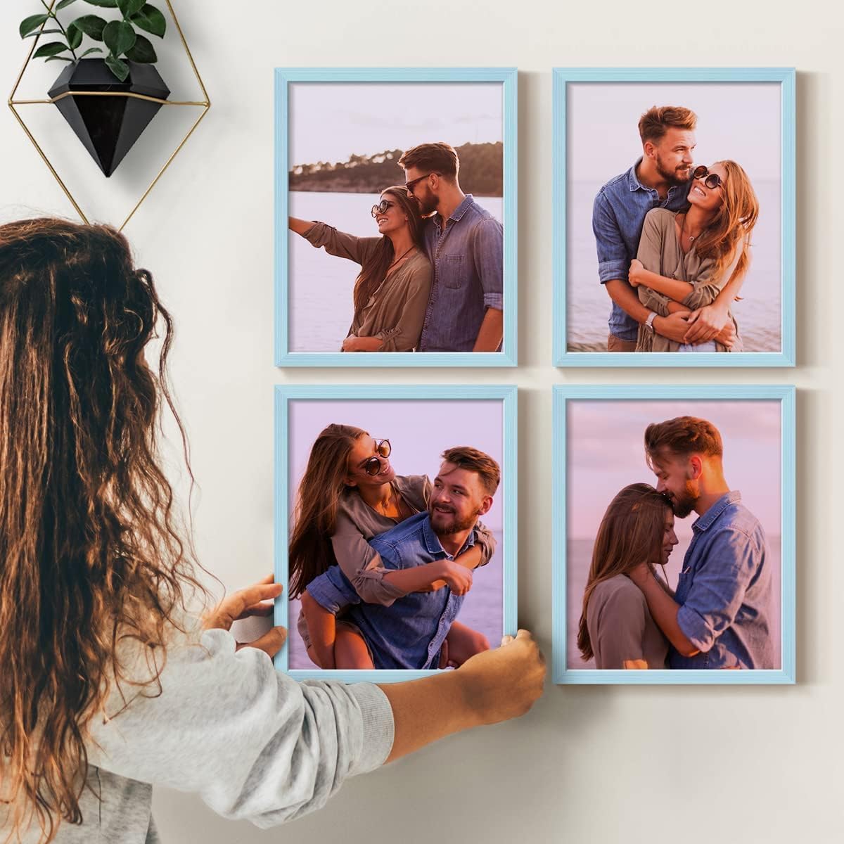 Renditions Gallery Set of 4, 11X14 Custom Photo Prints with Real Wood Picture Frames. Create Personalized Photos with Peel & Stick Photo Frames. Blue Frame