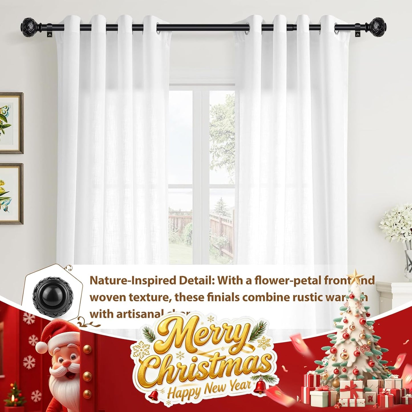 TONIAL 2 Pack Black Curtain Rod 32 to 58 Inches, 7/8 Adjustable Curtain Rods for Windows 20 to 84 Inches, Splicing Drapery Rods Heavy Duty with Netted Texture Finials