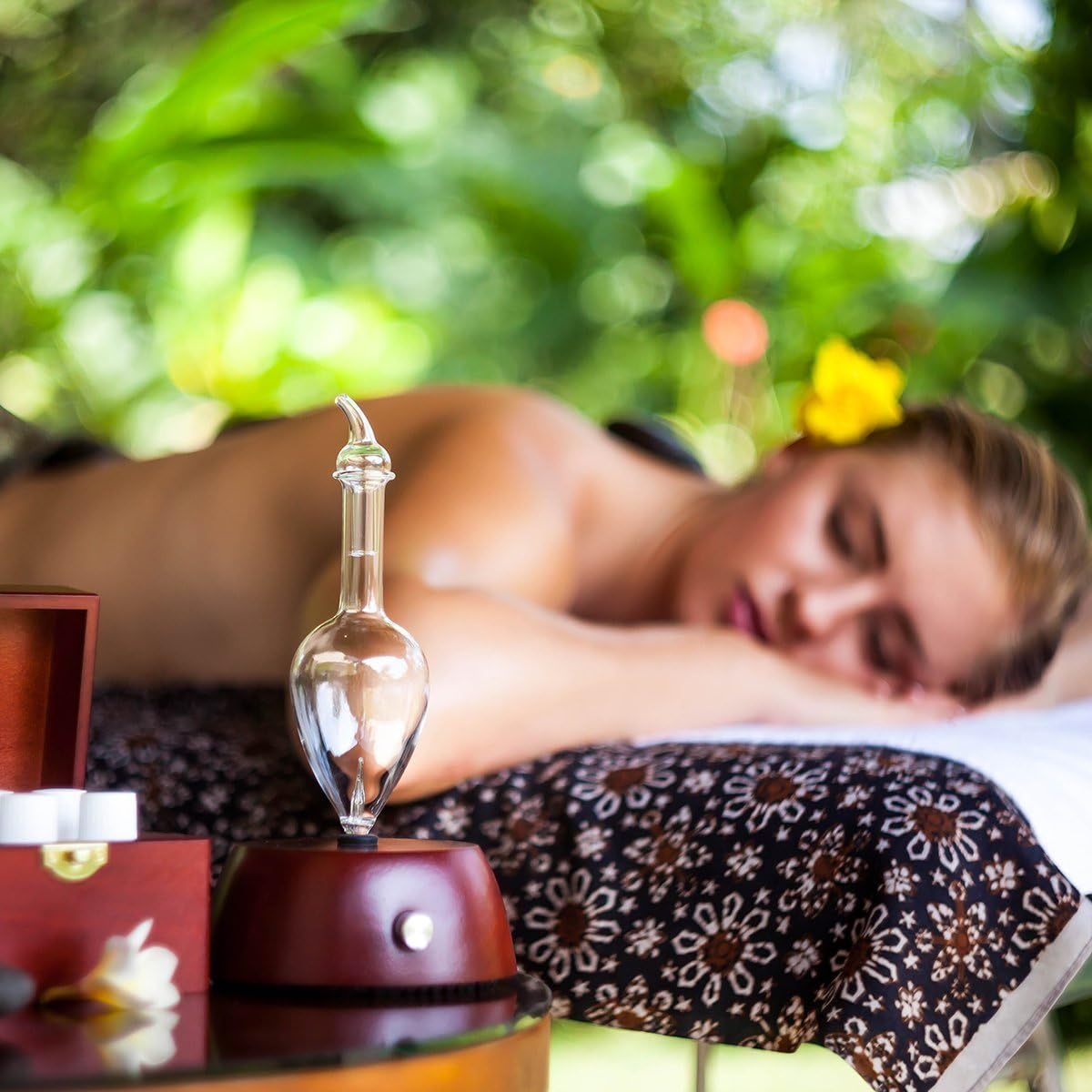 Elegance Nebulizing Essential Oil Diffuser for Aromatherapy by Organic Aromas Dark-Colored Wood Base and Glass Top