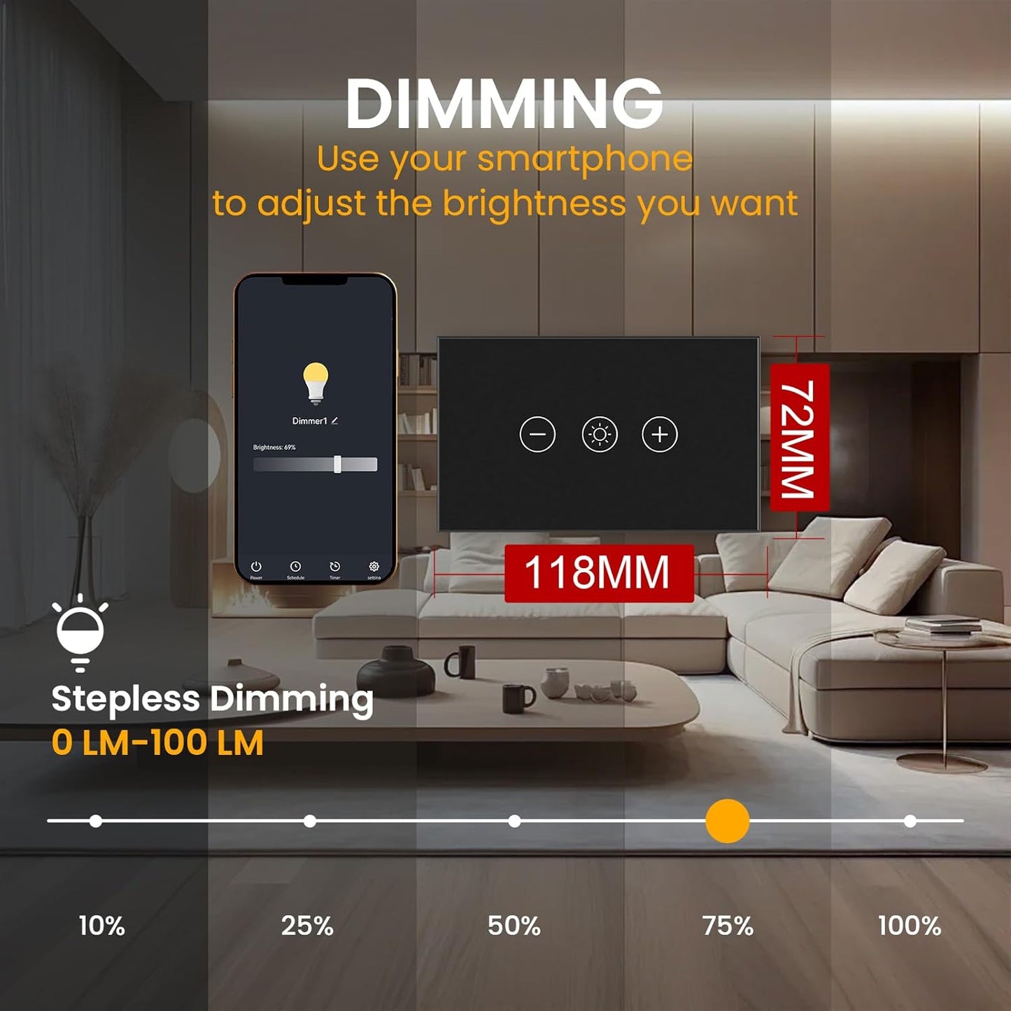Smart Dimmer Switch Neutral Wire Required, 2.4GHz WiFi Dimmer Light Switch with Remote Voice Control, Tempered Glass Panel, Compatible with Alexa and Google Home, Black WiFi Dimmer