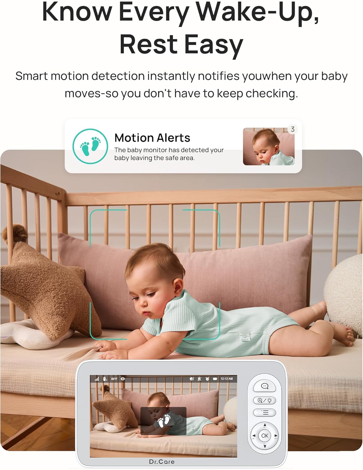 Dr.Care LumiView Plus Smart WiFi Baby Monitor with 2 Cameras - 5.5" 1080P Split Screen & 2K Camera, Privacy Mode, Cry & Motion Alerts, 5000mAh Removable Battery, RGB Night Light, HD Night Vision