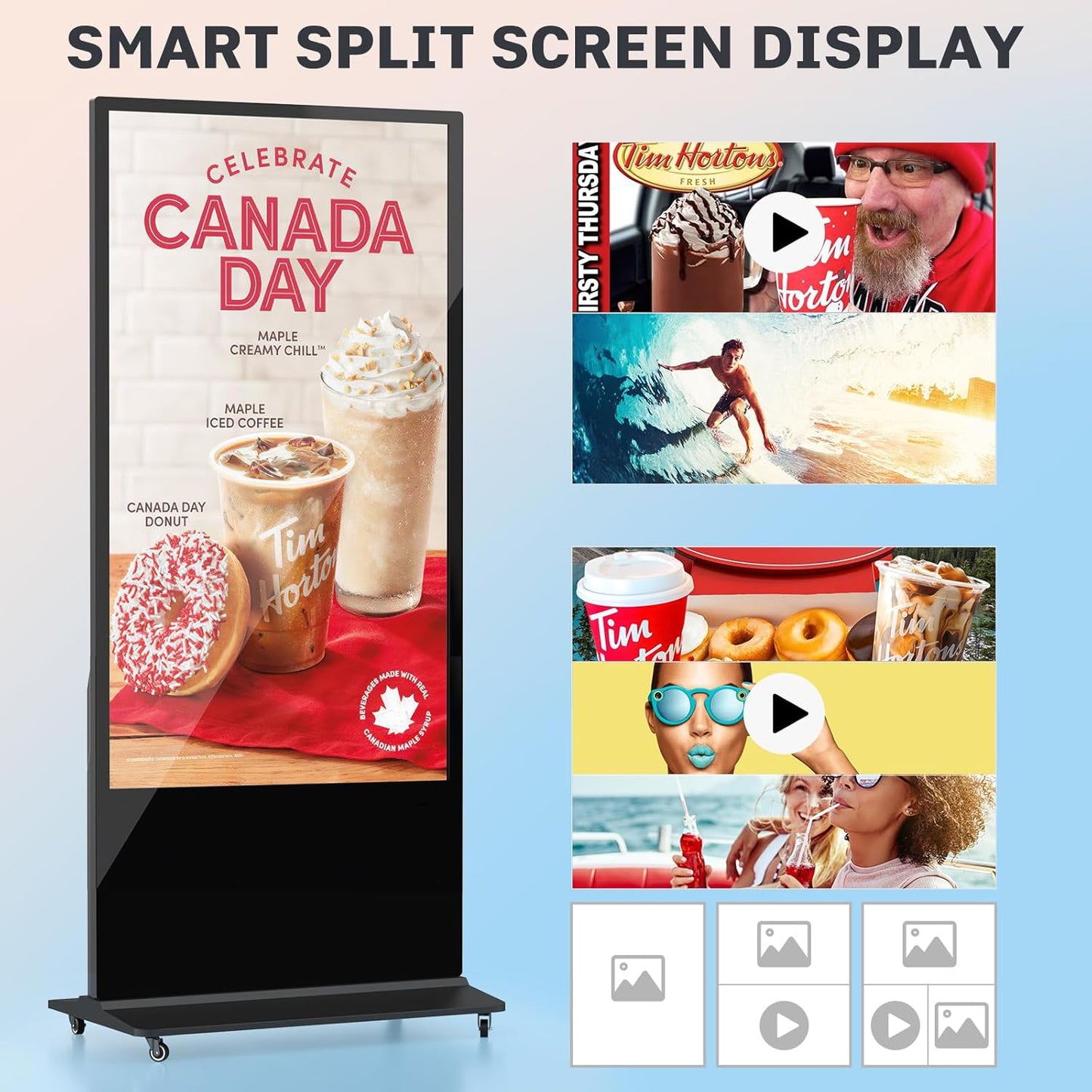 HLEC 55'' Indoor Floor-Standing Digital Signage Interactive Display, 4K Touchscreen Advertising Display LCD Kiosk, Commercial Android Smart System, CMS Software, HDMI/USB Input＆Out/WiFi(4+64G)