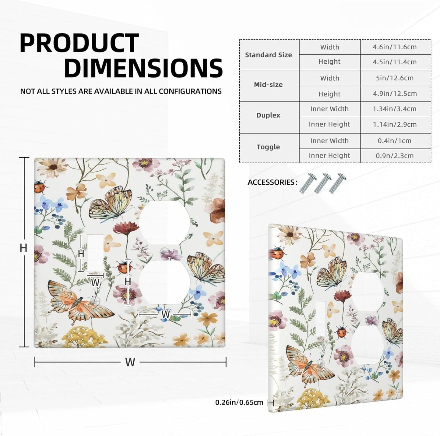 Decorative Outlet Covers Rustic White Butterfly Flowers Leaves 2 Gang Wall Plate Cover Single Toggle Duplex Combo Two Switch Light Switch Cover Plate Jumbo Dual GFCI Faceplate