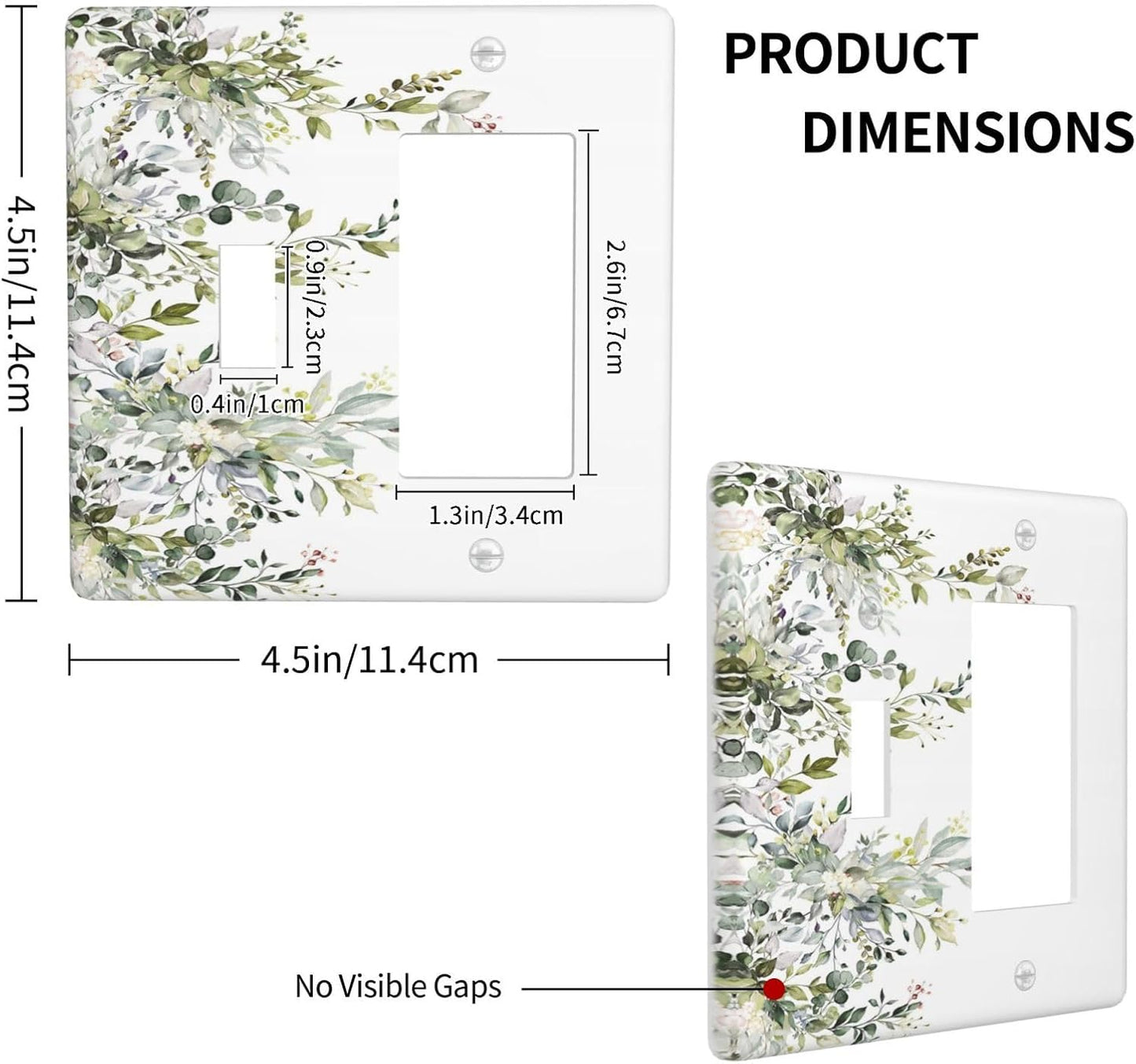 Decorative Outlet Covers Rustic Eucalyptus Leaves Green Leaf 2 Gang Wall Plate Single Toggle 1 Rocker Light Switch Cover Switch Plate Covers for Country Bedroom Home Decor