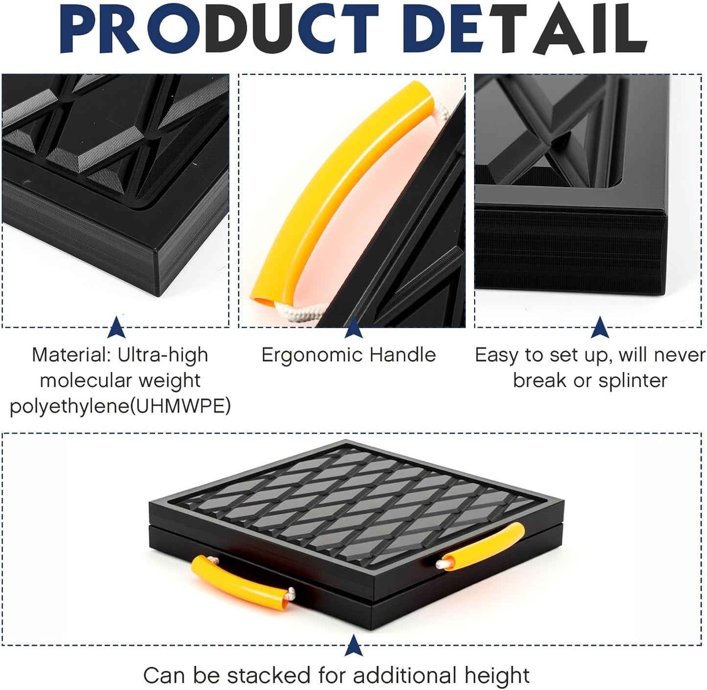 4 Pcs RV Jack Pads RV Leveling Blocks with Handle 12 x 12 x 1 Inch Heavy Duty Leveling Jack Pads Stabilizer Blocks for Truck Trailer Crane