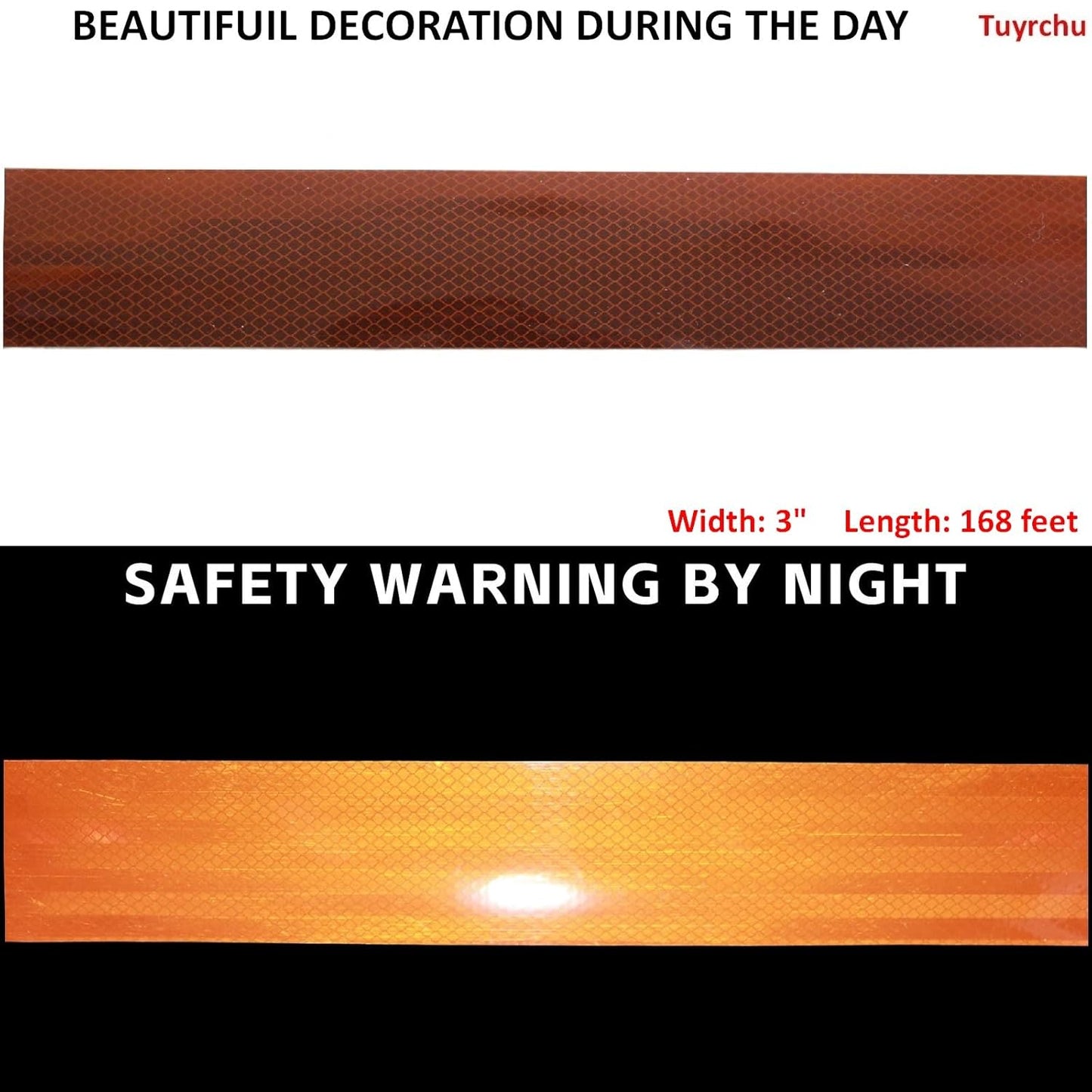 Non Fading Brown Reflective Tape Outdoor Waterproof 3 inch Wide, High Visibility Warning Industrial Marking Tape, Safety Stickers (168 feet)