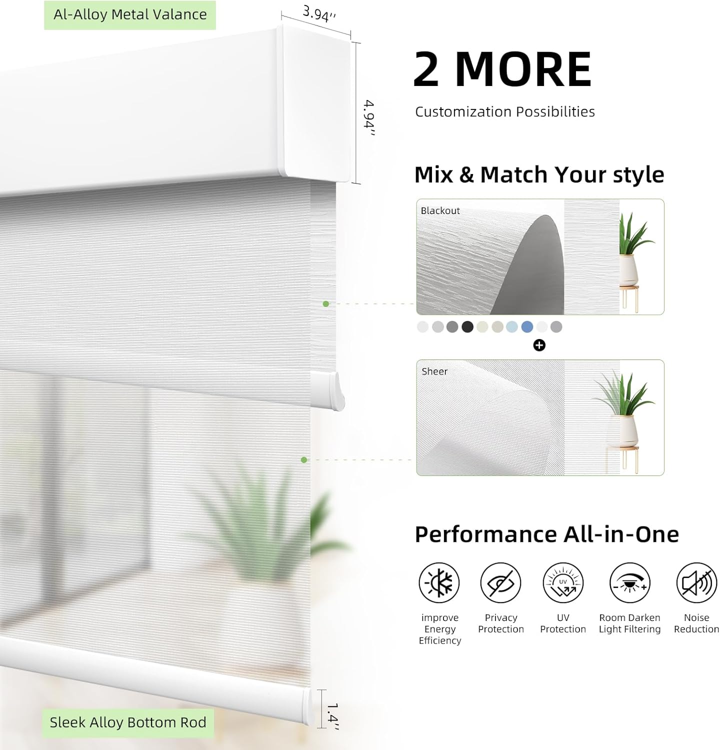 ZSTARR Motorized Day and Night Dual Smart Blind for Window with Valance Rechargeable Motor,Blackout Roller Shade Custom Size,with Valance Suitable for Home,Office (Full Blackout White)