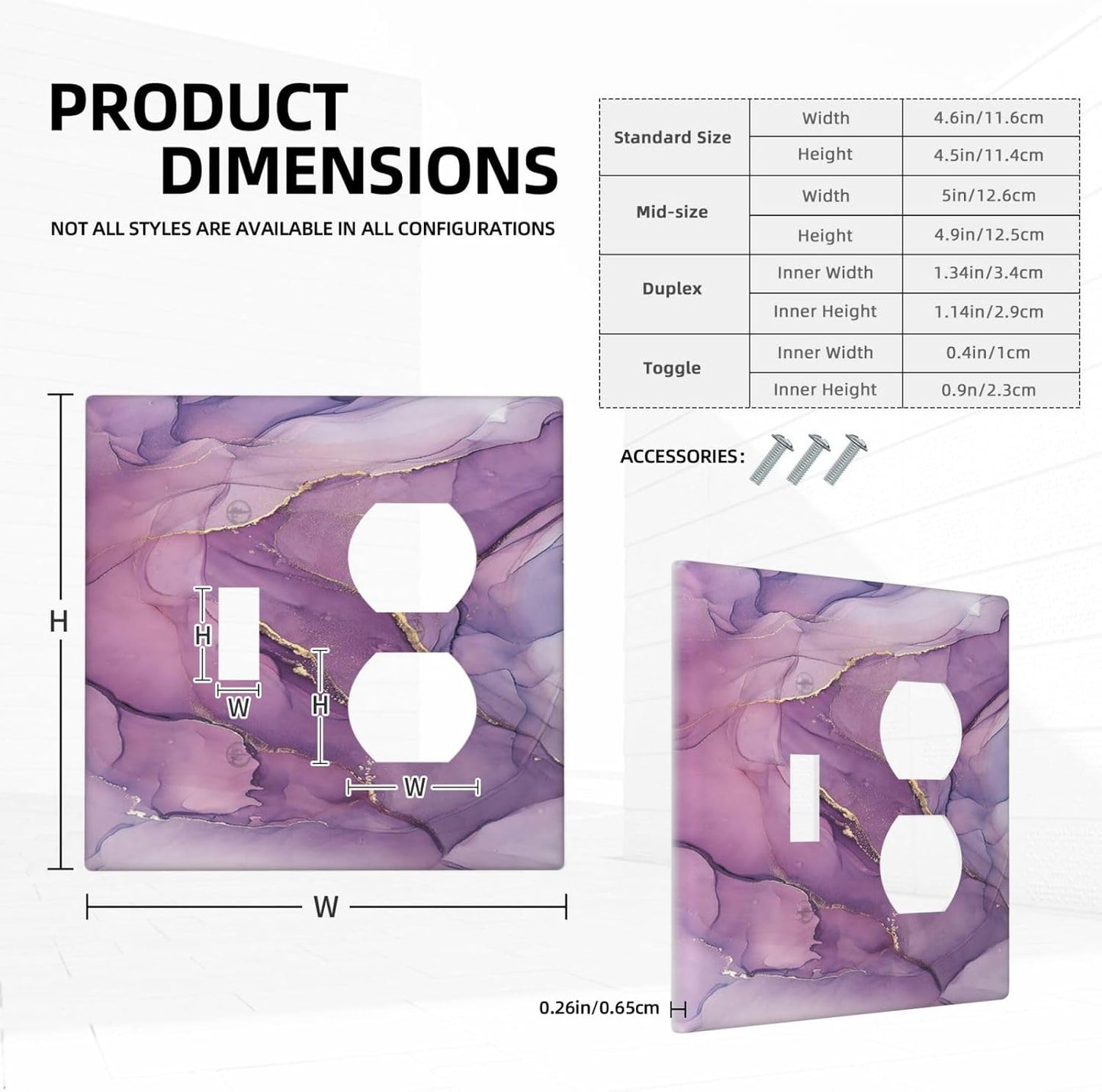 Wallplates Purple Marbling Golden Line 1 Toggle 1 Duplex Switch Plate Electrical GFCI Faceplate Decorative Light Switch Covers for living Room Bathroom Decor