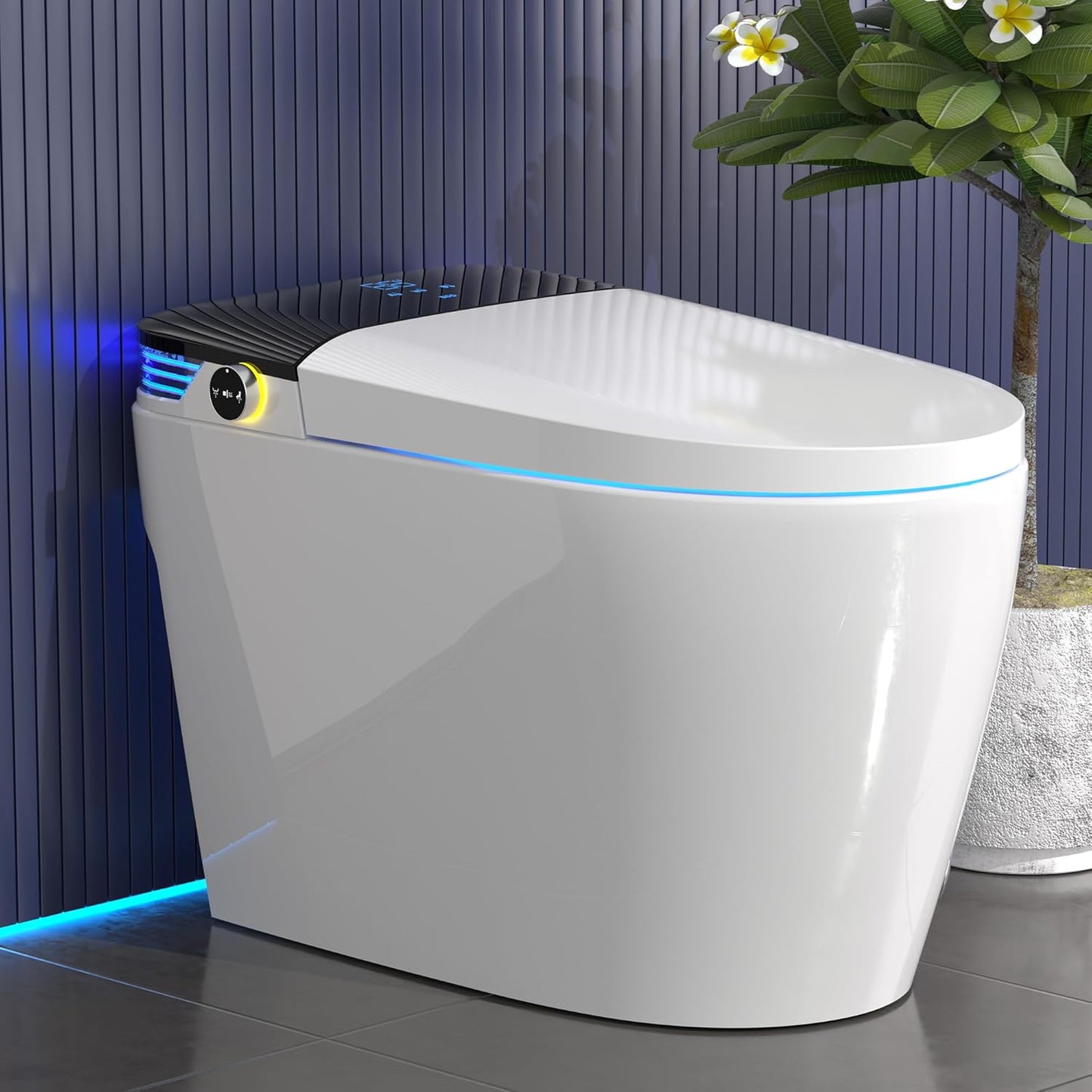WANSID Luxury Smart Toilet with Bidet Built-In,1.28 GPF Elongated One Piece Toilet for Bathroom, Auto Open/Close, Foot Sensor Operation, Heated Bidet Seat, Warm Water & Dryer, Digital Display
