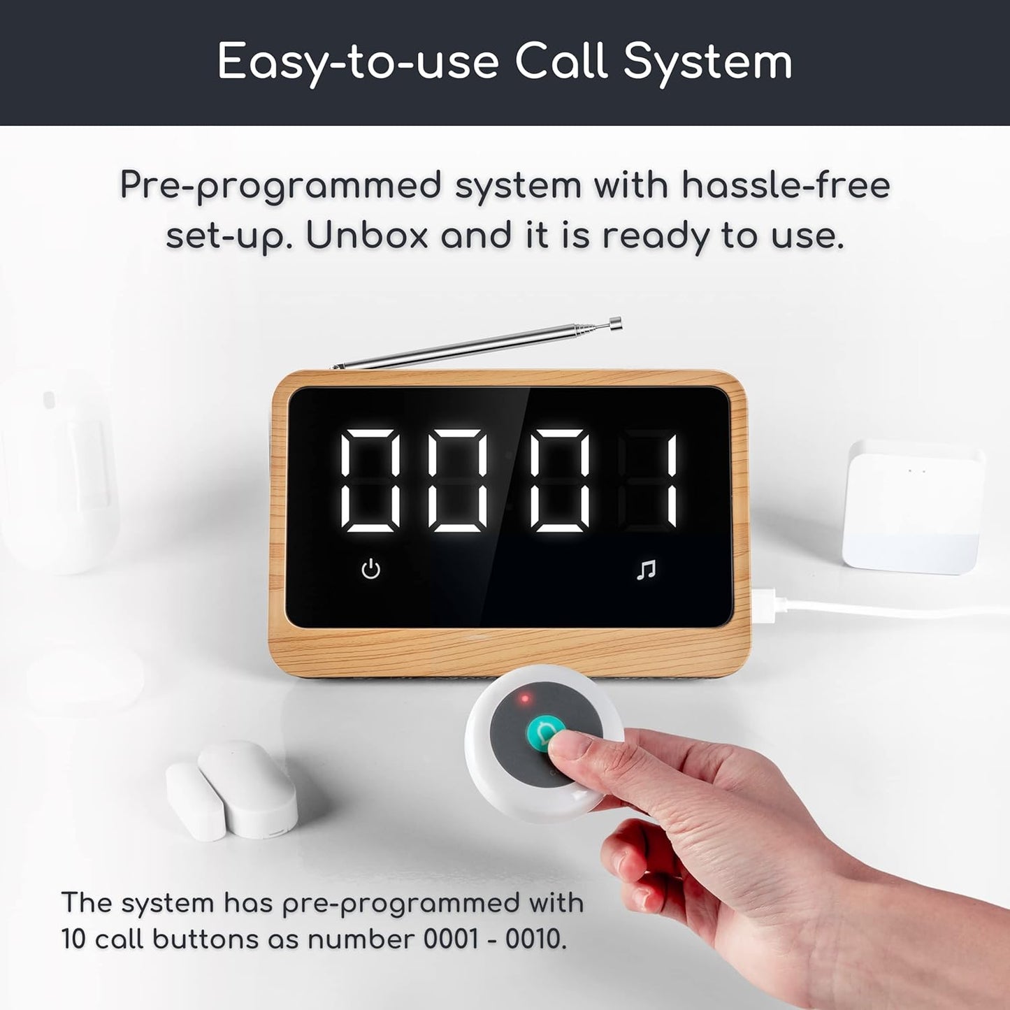 Wireless Call Light System with Call Buttons for Elderly at Home Bell for Clinic, Seniors, Assisted Living, Emergency, Wellness Center, Hospital Restaurant, Maple Wood