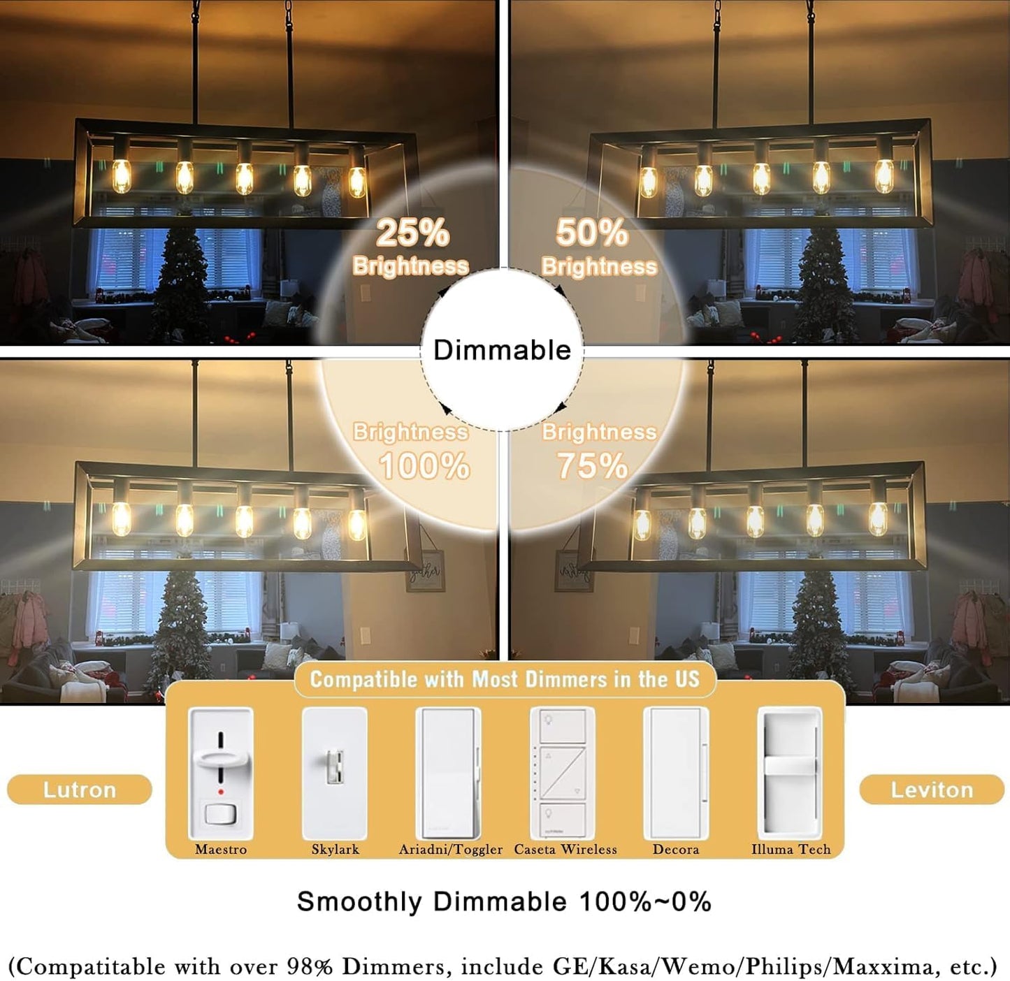 3.2 Inch E26 LED Bulb 60 Watt Equivalent, 2700K Soft White Edison Bulbs Dimmable, AC 120V 600LM T10/T9 Clear Glass Filament Light Bulbs UL for Pendant Wall Light Desk lamp-4 Pack