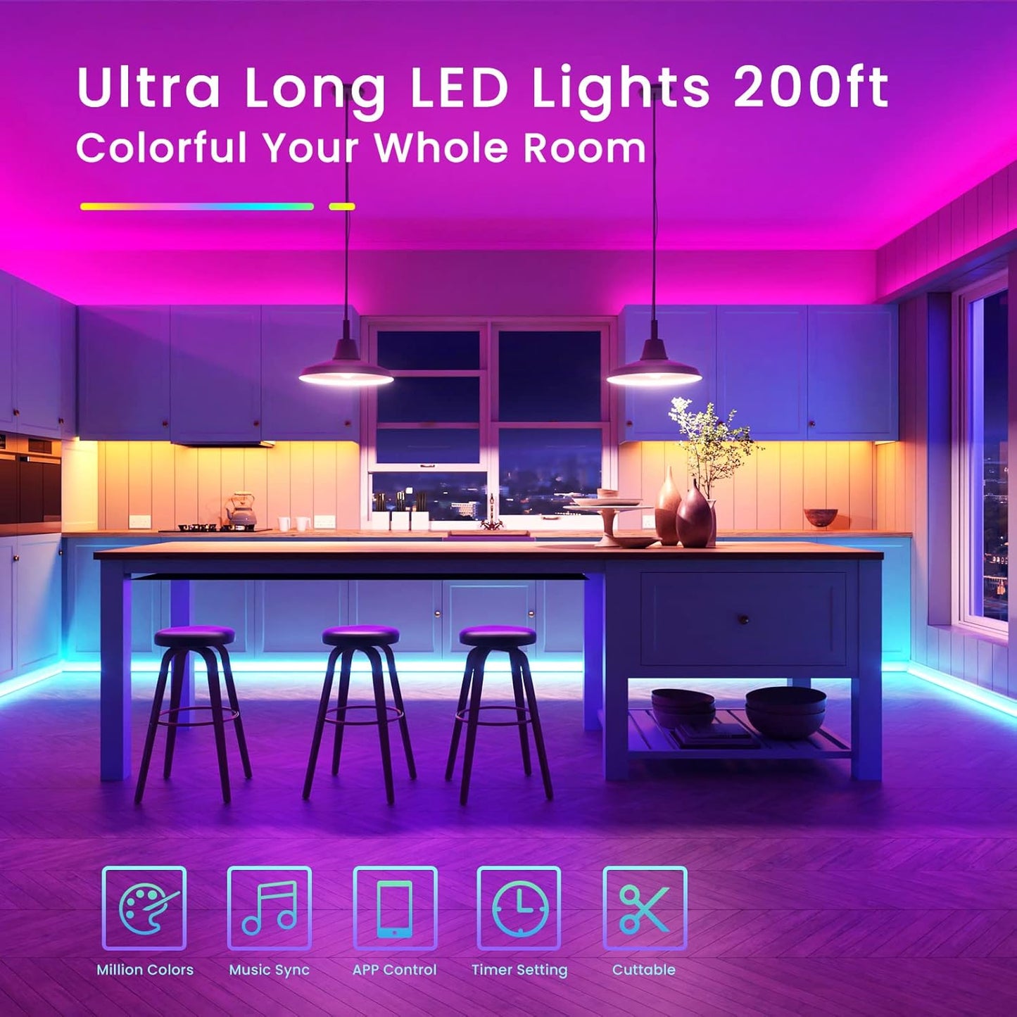 TJOY 150ft LED Strip Lights, Music Sync Tape Lighting, Bluetooth Long RGB Color Changing LED Lights for Bedroom with Remote,Smart Phone APP Control, Ceiling Living Room Decor (APP+Remote+Mic/2 Roll)