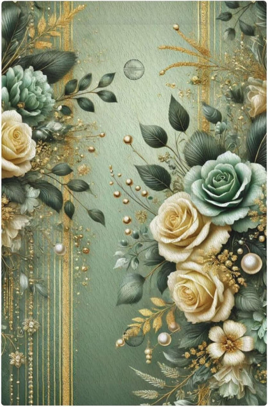 Decorative Light Switch Cover Plate Rustic Green Floral Leaves Teal Flowers Gold Stripe 1 Gang No Device Single Blank Outlet Covers Wall Plate Cover Switchplate Faceplate