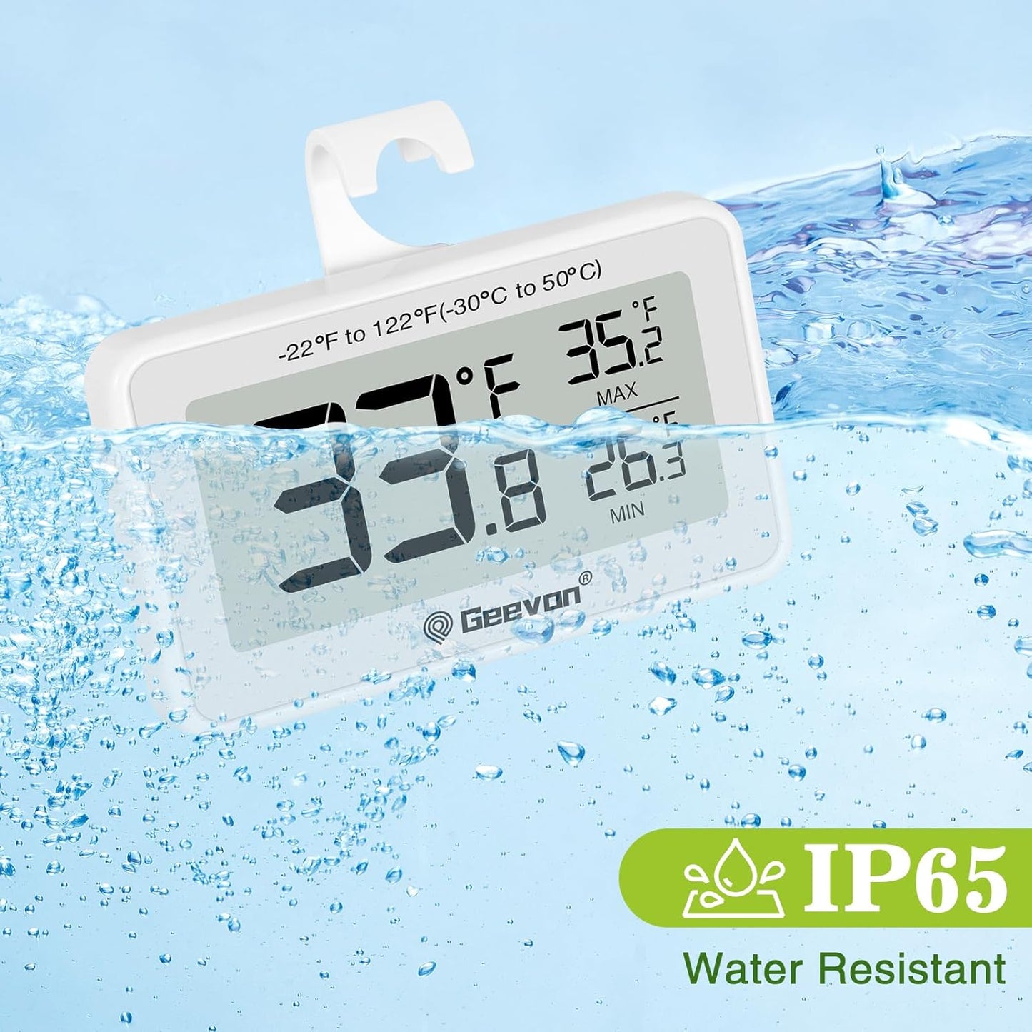 Geevon 4 Pack Refrigerator Thermometer Digital Fridge Thermometer IP65 Waterproof with Large LCD Display,Max/Min Record Function,Magnetic Back,for Fridge,Freezer Scenarios