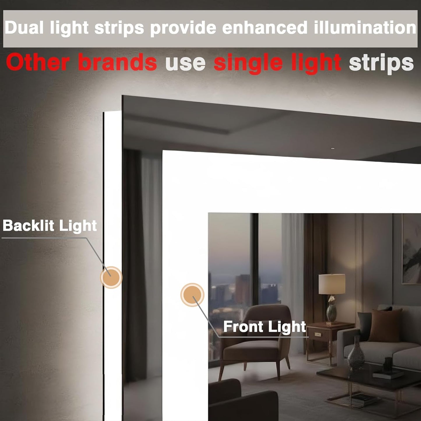 96"x36" Large LED Bathroom Mirror with Lights (Front and Backlit), Anti-Fog Lighted Mirror for Wall, Stepless Dimmable Lighted Mirror, 3 Colors Smart Mirror (Horizontal/Vertical)