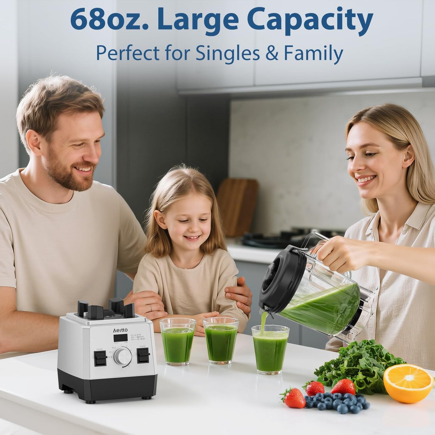 Aeitto Blenders for Kitchen with 68Oz. Large Capacity, 1800W Max Power Smoothie blender, 3 Preset Programs & 7 Speeds, Professional Countertop Blender for Smoothies, Frozen Drinks, Generation2 Black