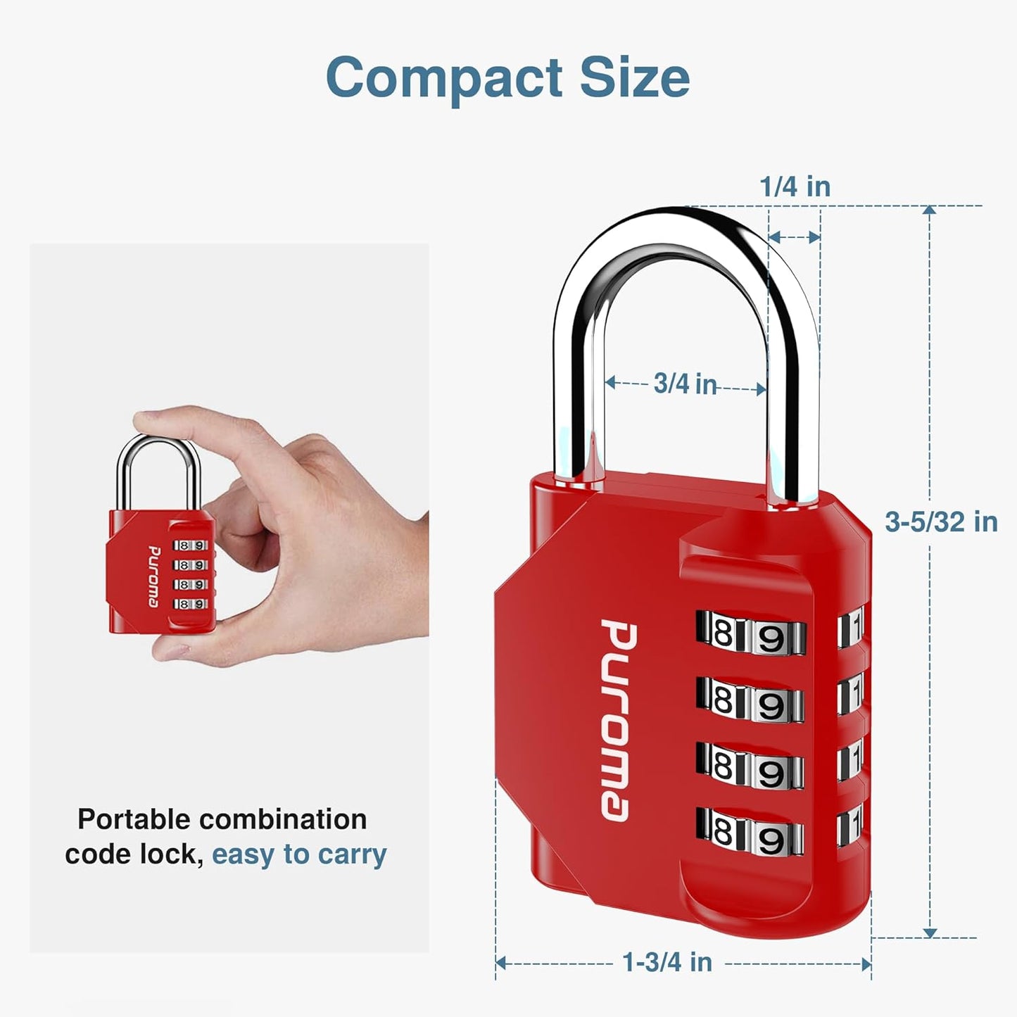 Puroma 2 Pack Combination Lock 4 Digit Outdoor Waterproof Padlock for School Gym Locker, Sports Locker, Fence, Toolbox, Gate, Case, Hasp Storage (Red)