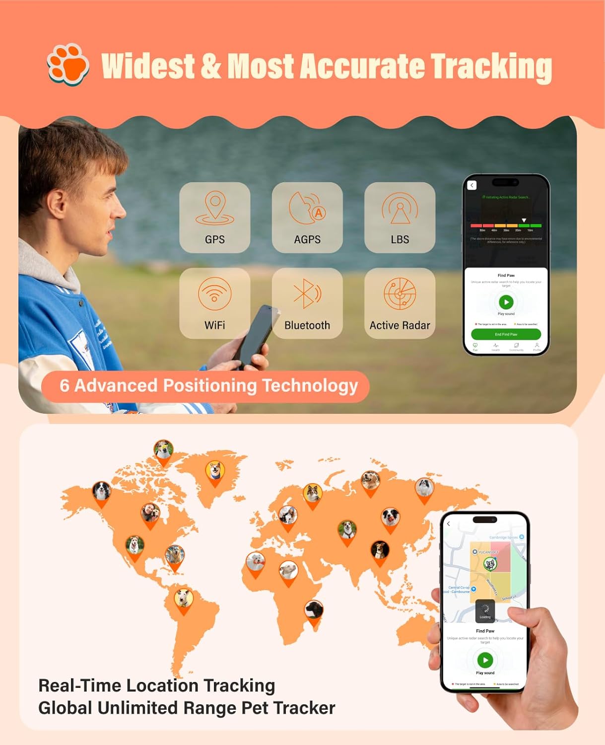 GlocalMe PetPhone Pet Tracker with 1 Year Service, Support Play Music and Two-Way Call, Pet Community and AI Health Alerts, Real Time Tracking and Virtual Fence, Global GPS Tracker for Dog and Cat