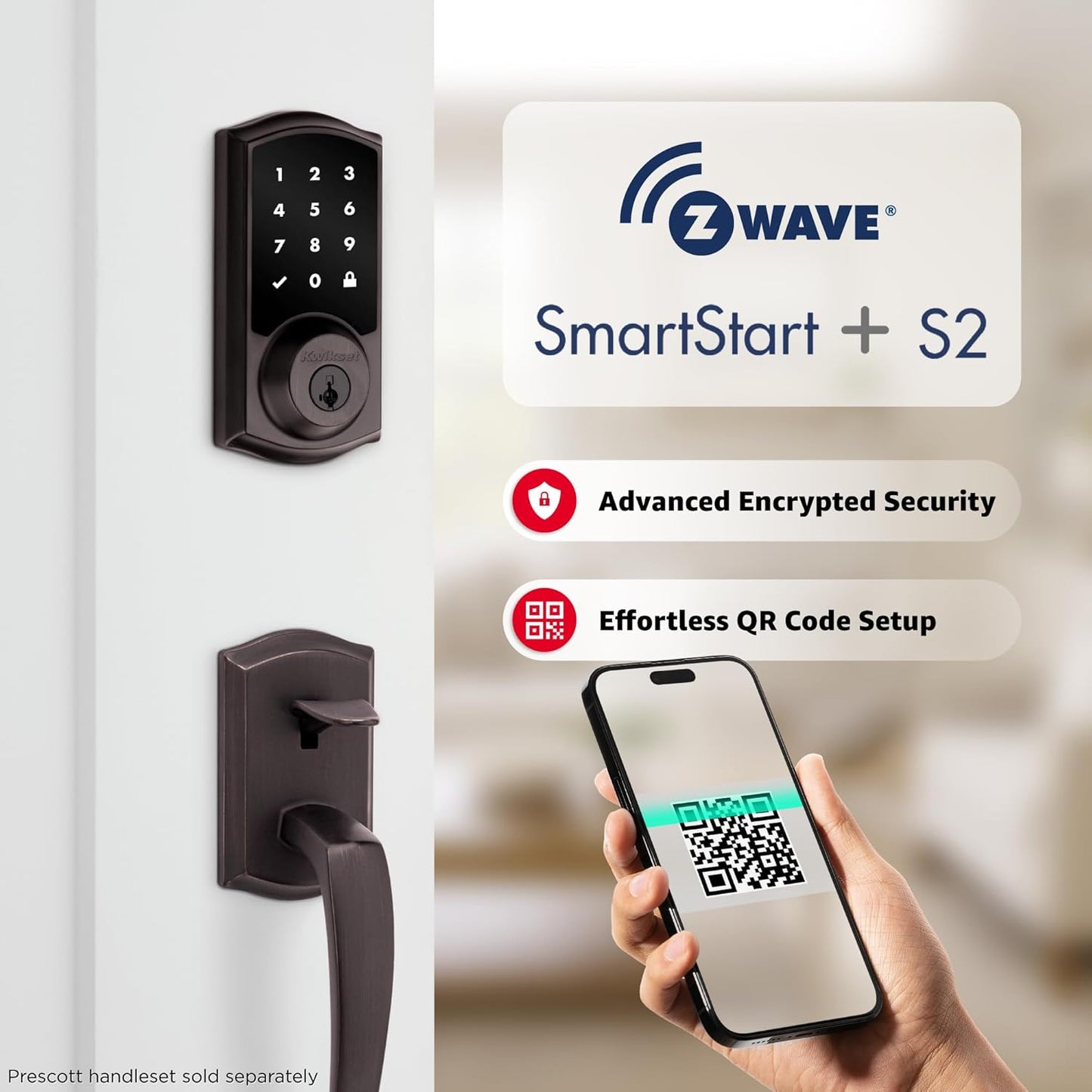 Kwikset HomeConnect 918 Traditional Z-Wave Long Range Enabled Touchscreen Lock Works with Ring Alarm, Samsung SmartThings Hub Required, Sold Separately in Venetian Bronze