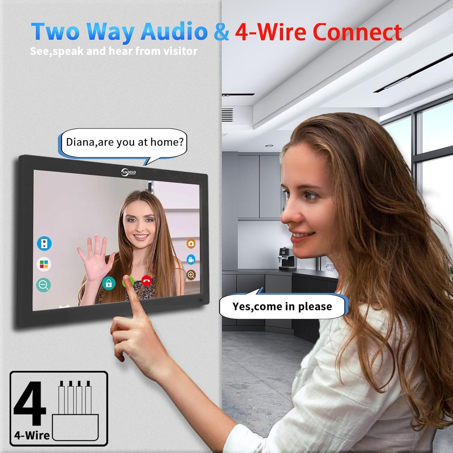 Wired Video Door Phone Apartment Intercom System,10 Inch Touch Monitor with 1080P doorbell,Support Fingerprints, RFID Cards,Passwords,Unlock Motion Detection for Home (1 Doorbell + 4 Monitor)