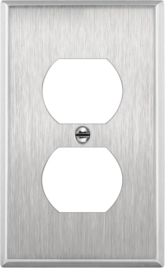 ENERLITES Duplex Receptacle Metal Wall Plate, Stainless Steel Outlet Cover, Corrosion Resistant, Size 1-Gang 4.50" x 2.76", UL Listed, 7721, 430, Silver
