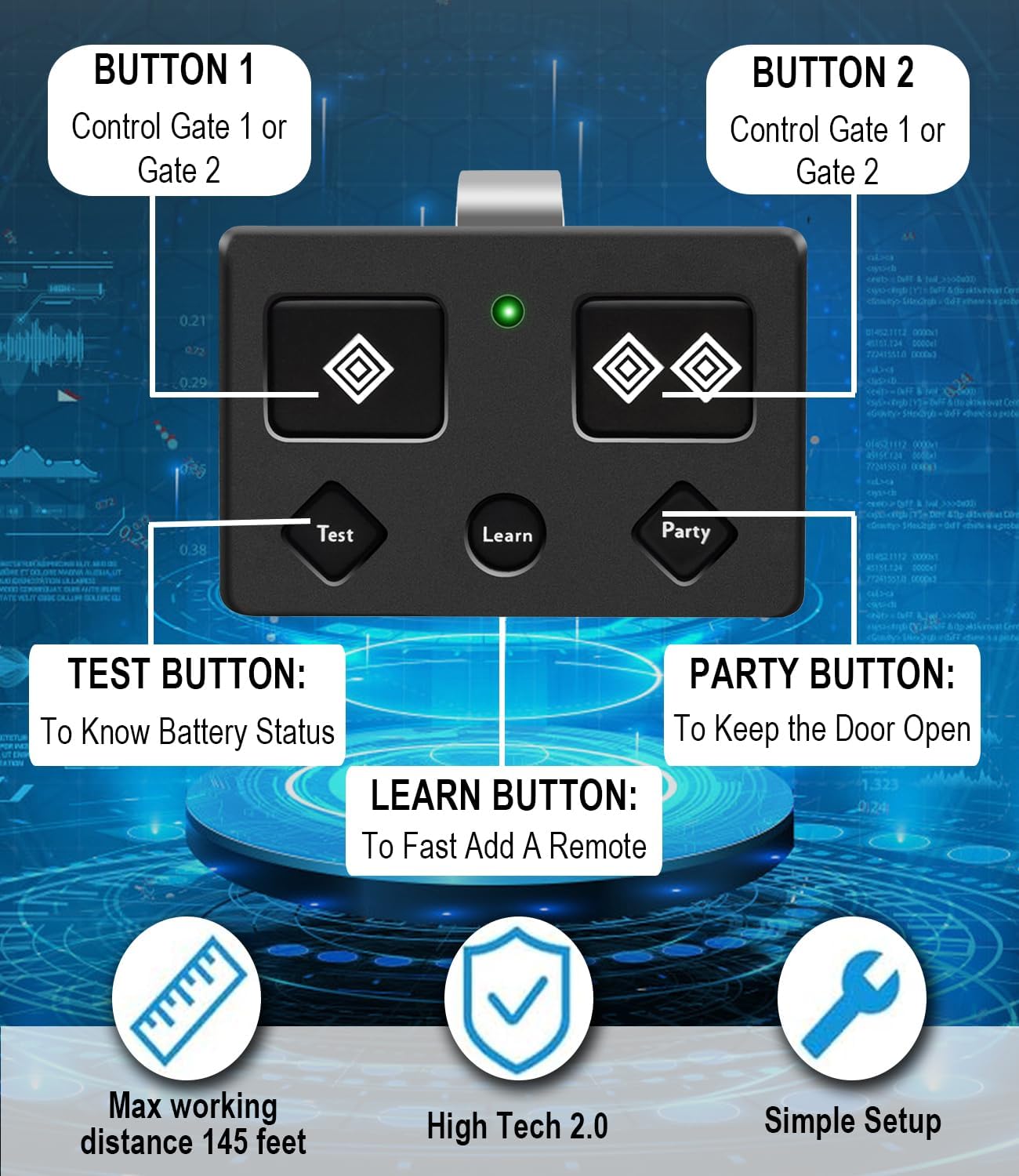 for Ghost Controls AXS1 AXP1 Remote Transmitter,5-Button Remote Transmitter for Automatic Gate Openers, Partymode, Compatible with Ghost Controls Single/Dual Control Opener Systems (AXS1 2Pack Black)
