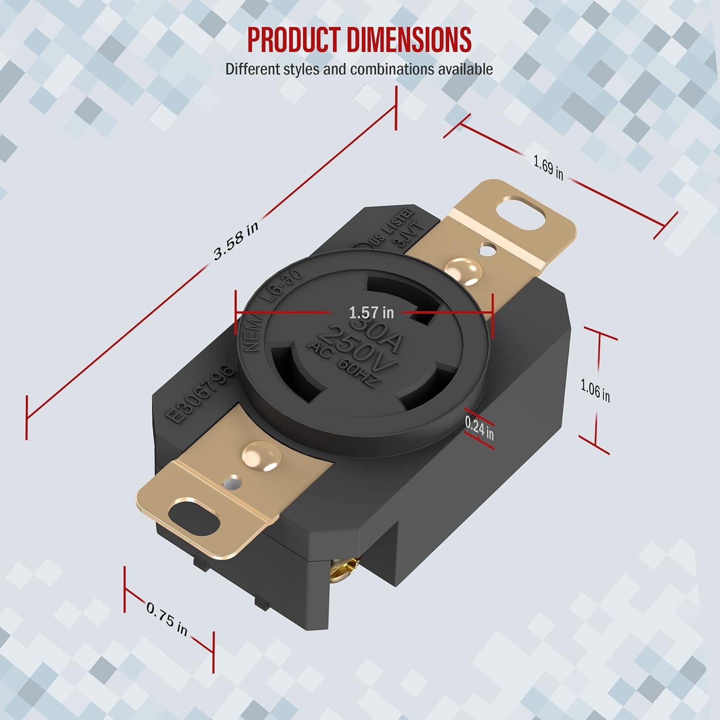 ENERLITES NEMA L6-30R Flush Mounting Locking Receptacle for Generator, Twist Lock Outlet, 30 Amp, 250 Volt, 2 Pole, 3 Wire Grounding, Industrial Grade Heavy Duty, UL Listed, 66460-BK, Black, 2 Pack