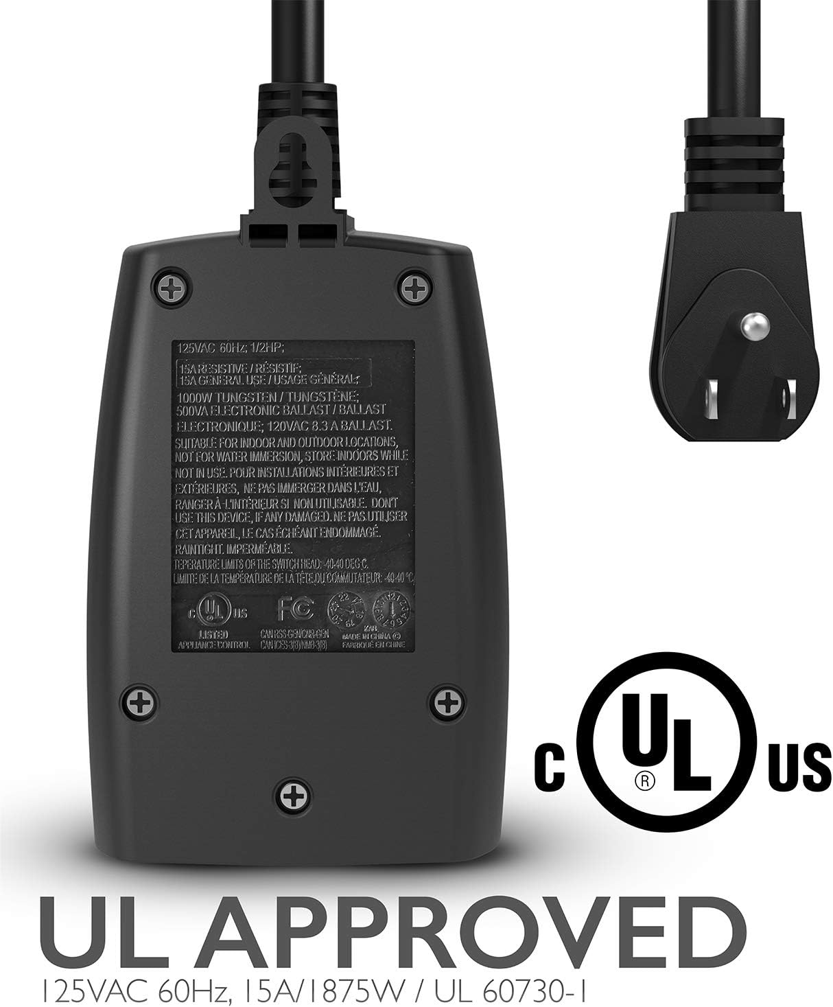 Fosmon Outdoor Light Timer Outlet with Remote Control, Waterproof Dusk to Dawn Plug-in Timer with Wireless Remote for Electrical Outlets, Outside Lighting, 100 ft Range, 15A 1/2HP, Grounded-UL Listed