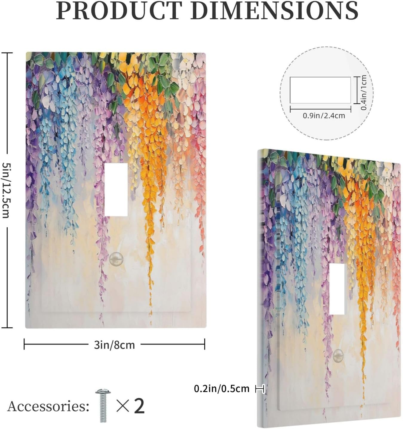Colorful Wildflower Wisteria Cascade Floral Flower Decorative Light Switch Cover 1 Gang Single Toggle Device Electrical Faceplate Switchplates Decorator Outlet Wall Plate for Bedroom Living Room Decor