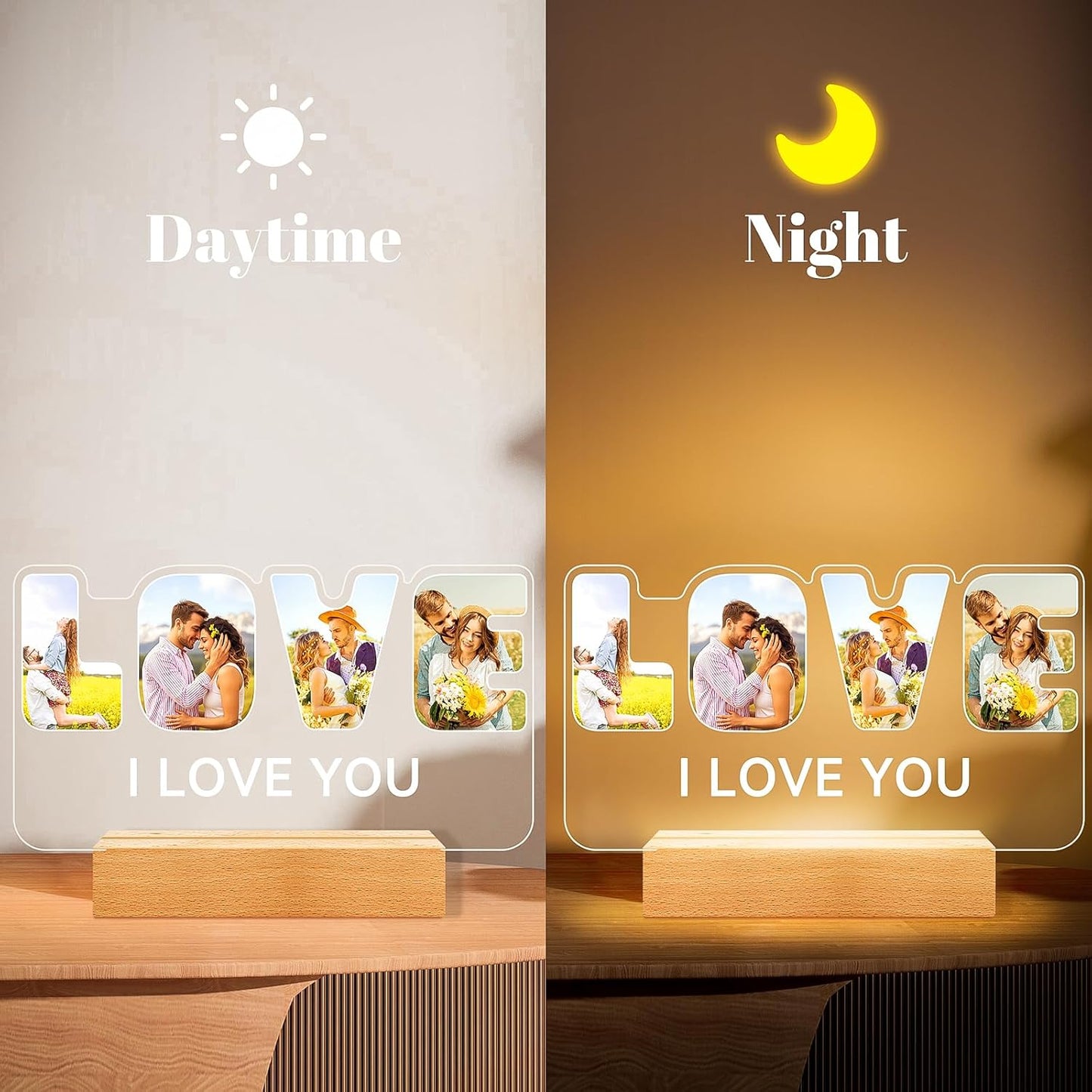 Custom Picture Frames with Photo, Personalized Picture Frame with Night Light, Customized Photo Frame Gifts, Personalized Anniversary Valentines Day Gifts for Women Men Her Him Girlfriend Boyfriend Couple