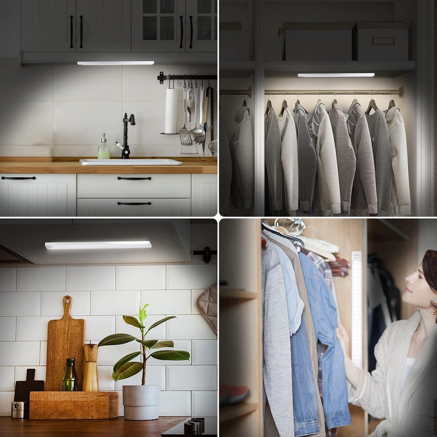 60 LED Closet Lights Battery Powered, BLS Super Bright Under Cabinet Lighting, Motion Sensor Light, Wireless, 2400mah Rechargeable Operated, 120 Days Run Time, 6000k Clean White-13 Inches