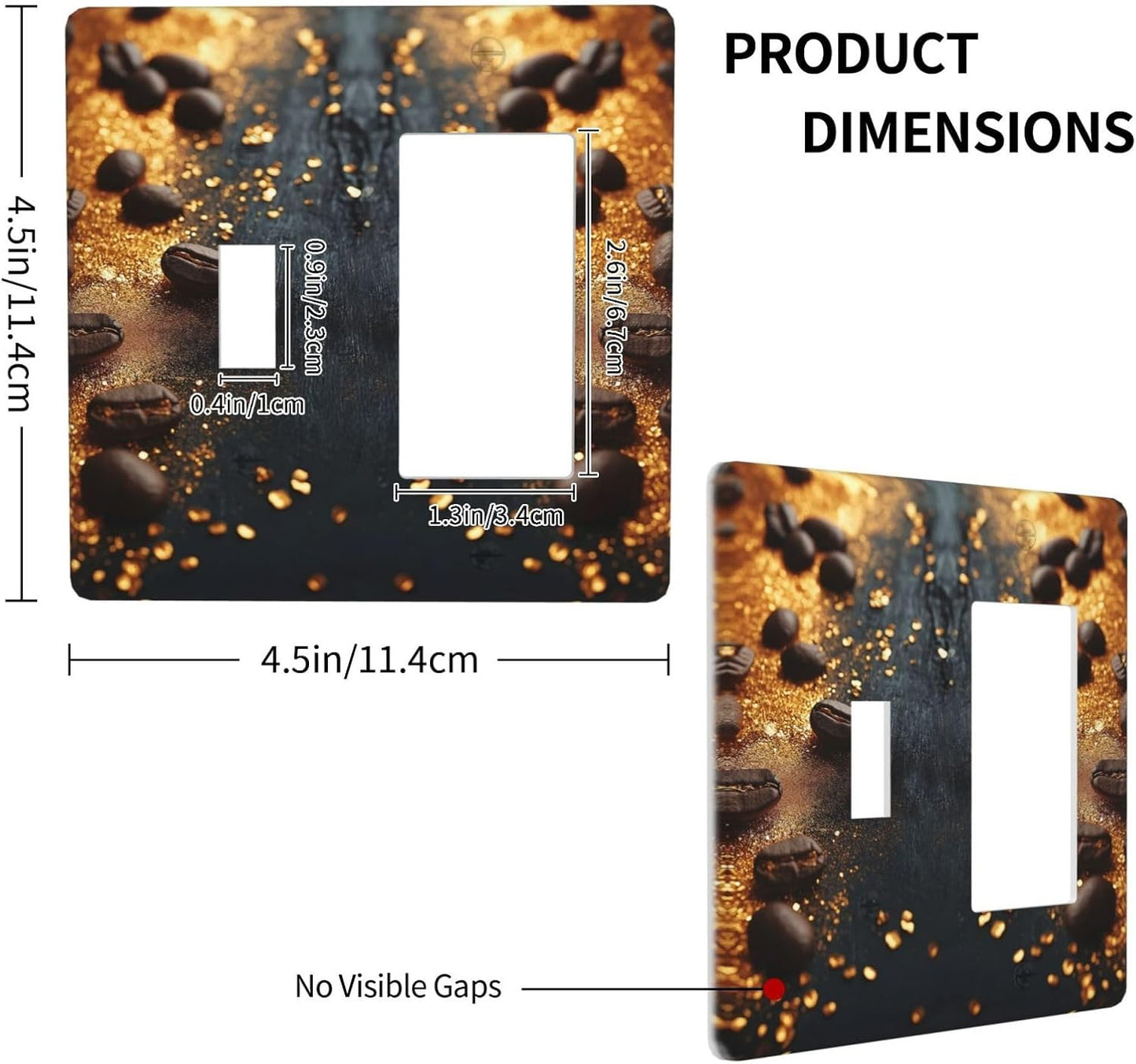Decorative Outlet Covers Black Wood Board Gold Dust Coffee Beans 2 Gang 1 Gang Wall Plate Cover Single Toggle Rocker Combo Light Switch Cover Plate Face Plate