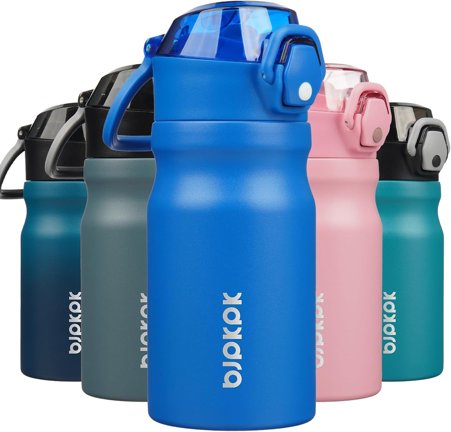 BJPKPK Insulated Water Bottle 14oz Stainless Steel Water Bottles with Straw and Carry Handle Double Wall Metal Thermal Flask,Blue