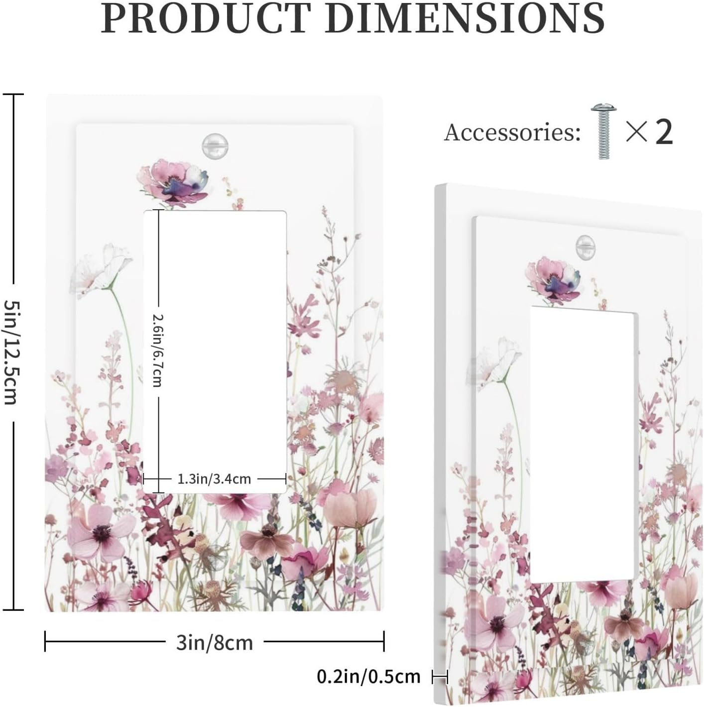 Floral Pink Watercolor Wildflowers Plant Flower Decorative Outlet Covers 1 Gang Single Rocker Light Switch Cover Plate Wall Plates GFCI Faceplate for Bedroom Living Room Decor