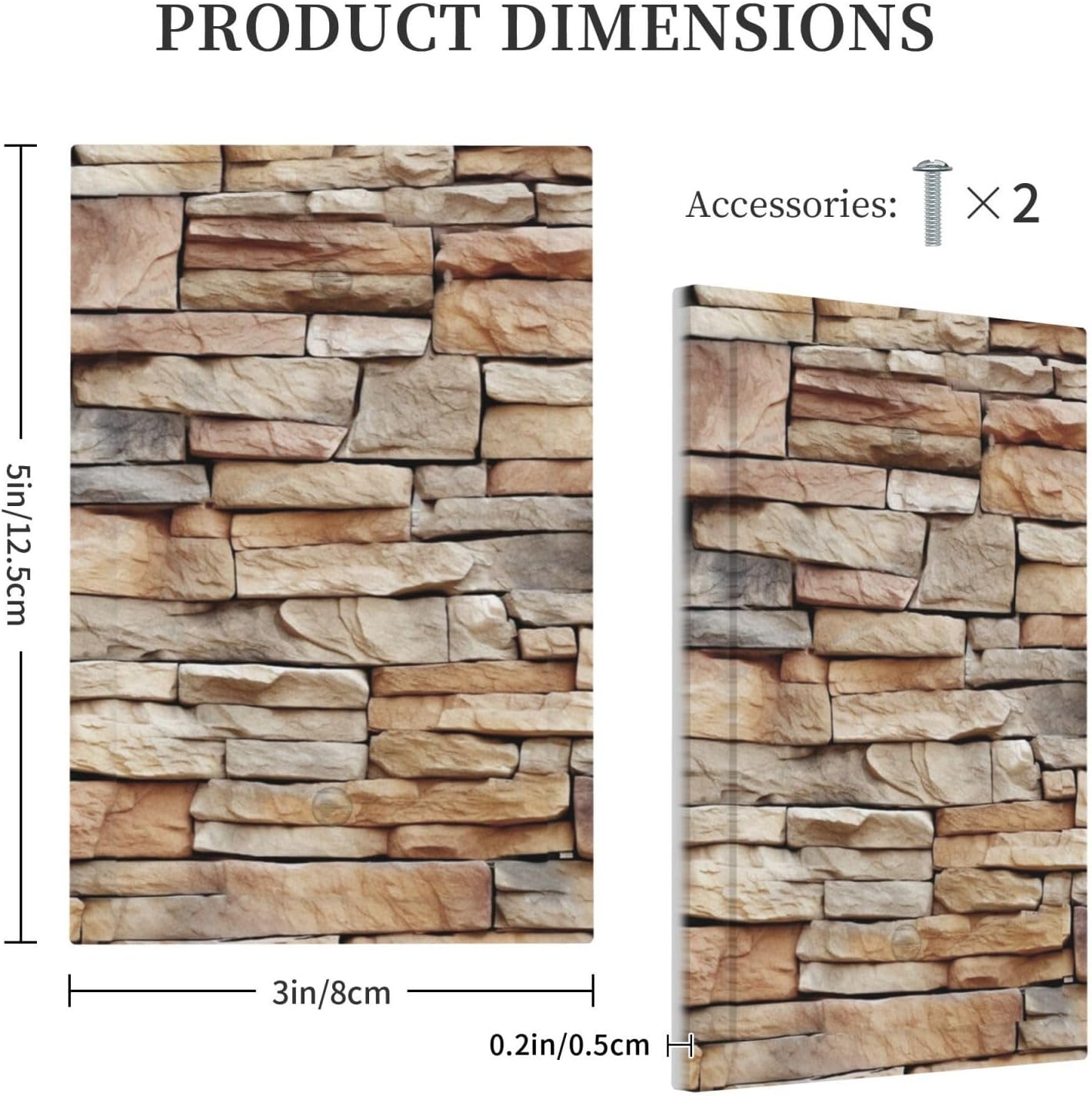 Light Switch Cover Plate Stone Textured Brown Brick Natural Stone 1 Gang No Device Blank Electrical Wall Plates Faceplate Decorative Switch Plate For Farmhouse Cabin Decor