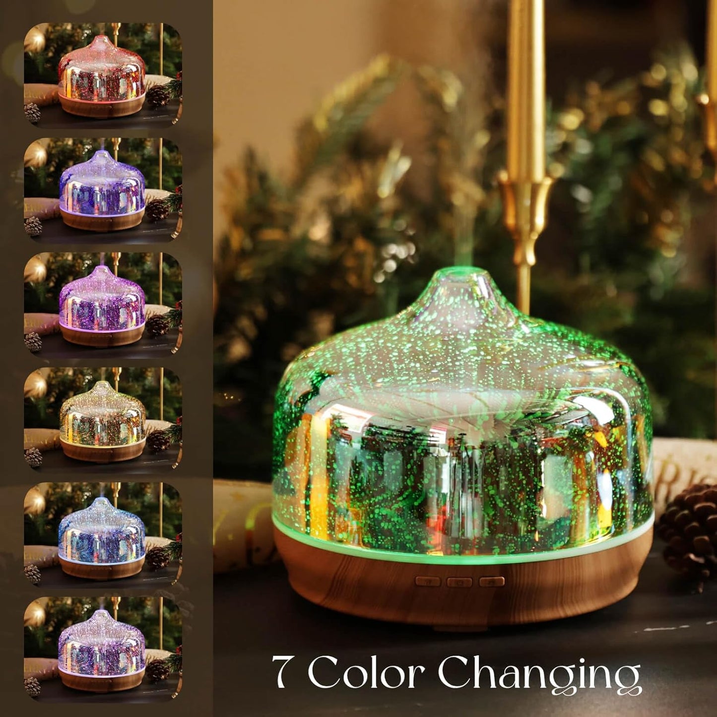 Porseme 500ml Glass Essential Oil Diffuser Aromatherapy Ultrasonic Cool Mist Humidifier 15-21 Running Hours Diffusers with Remote Control for Sleeping Yoga Office Working Spa and Rest