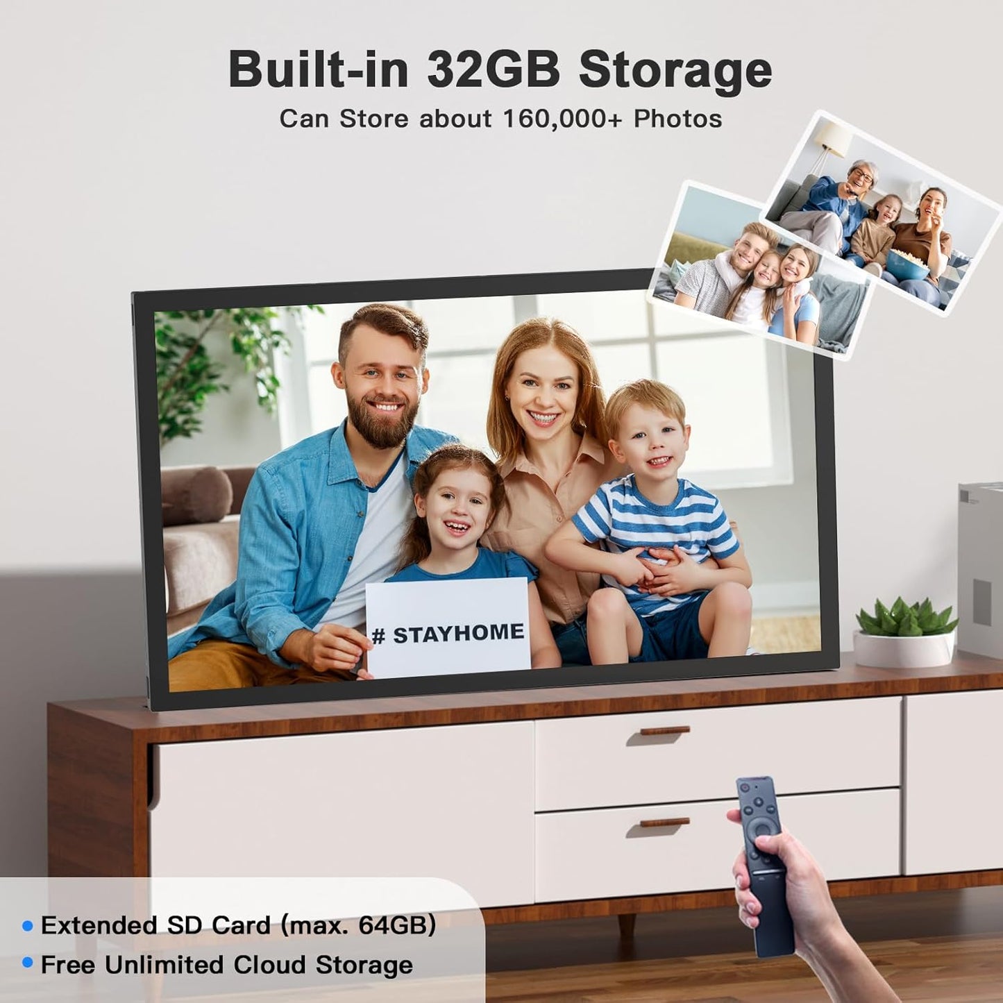 Large Digital Picture Frame 21.5 inch WiFi-Photo-Frame - 32GB, 1920x1080 IPS FHD, Auto Rotate, Load Photos Videos from Phone via App Email, Free Cloud Storage, Wall Mounted, Gift for Father Mother