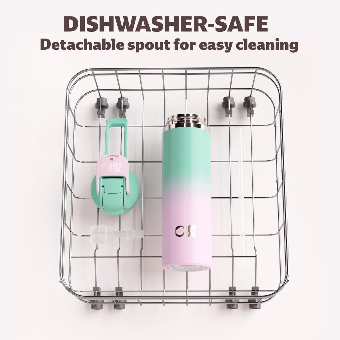 OISIZ Insulated Water Bottle 24 oz with 2 in 1 Spout and Straw Lid,One Click Safety Lock,100% Leakproof,Keep Cold 24H,Vacuum Stainless Steel Water Bottle for School,Travel and Sports,Dishwasher Safe