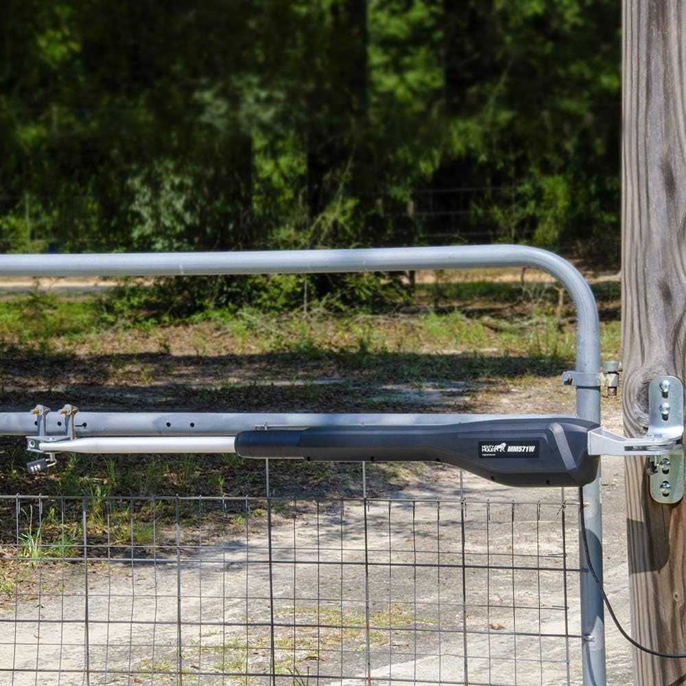 Mighty Mule Gate Opener, Solar Ready, Automatic Gate Opener for Single Swing Gates up to 850lb or 18ft, with Precision Installation Ruler, Upgraded Kit, MM571W-A
