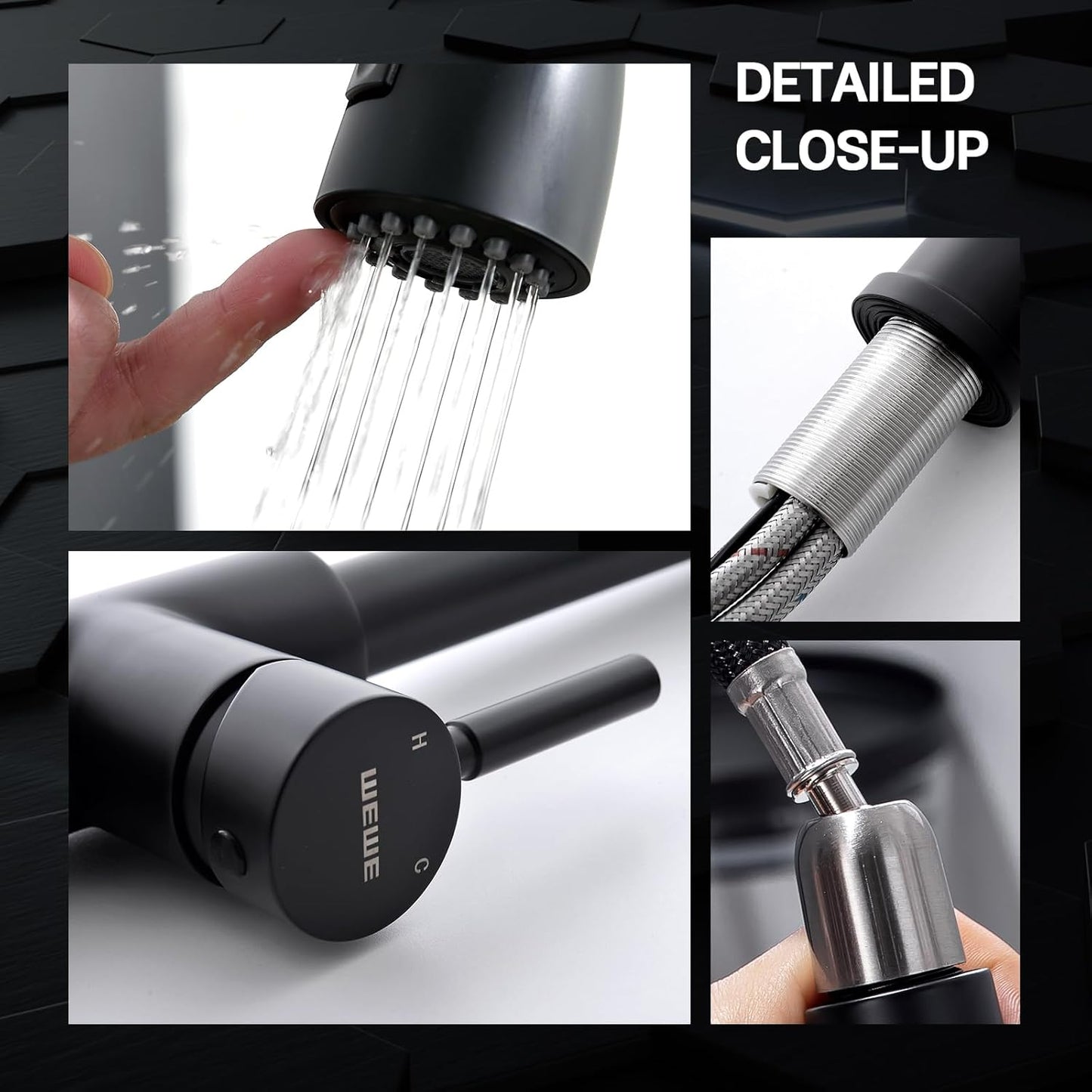 WEWE Kitchen Faucets with Pull Down Sprayer, Black Kitchen Faucet, Commercial Single Handle Design with Perfect Arc with Hoses for Rv Kitchen Bar (2 Pack)