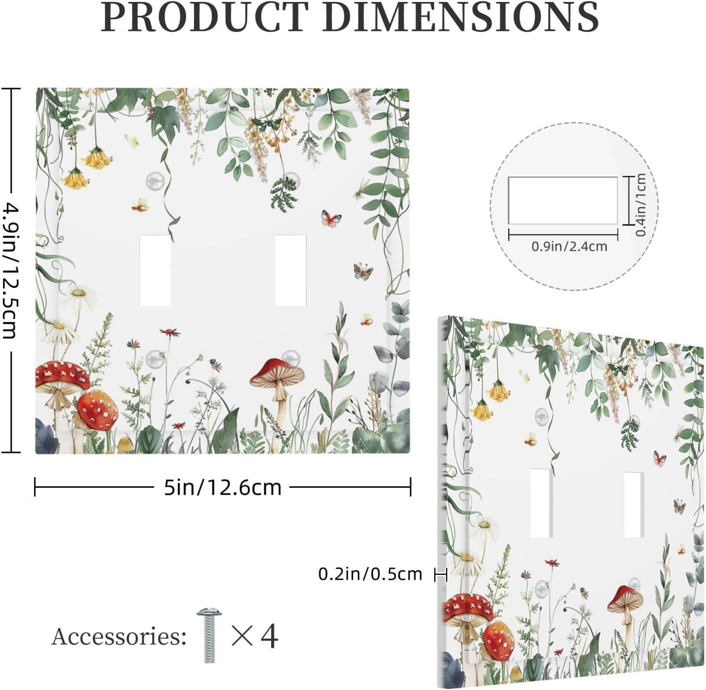 Decorative Switch Plates Sage Plant Red Mushroom Butterfly Wild Flower 2 Gang Double Toggle Outlet Light Switch Cover Wall Plate Electrical Faceplate For Bed Room Kids Room Decor