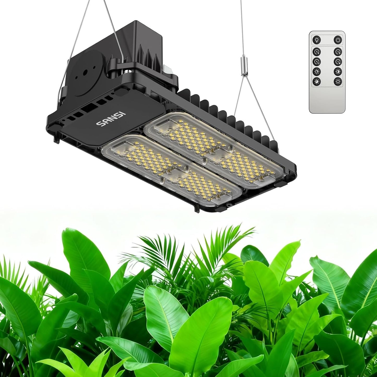 SANSI Grow Lights for Indoor Plants Full Spectrum, 100W(750W Equiv) Plant Light with Optical Lens for High PPFD, 4-Level Dimmable Panel Grow Light with 4/8/12 Hrs Auto On/Off for 2x3ft Grow Tent