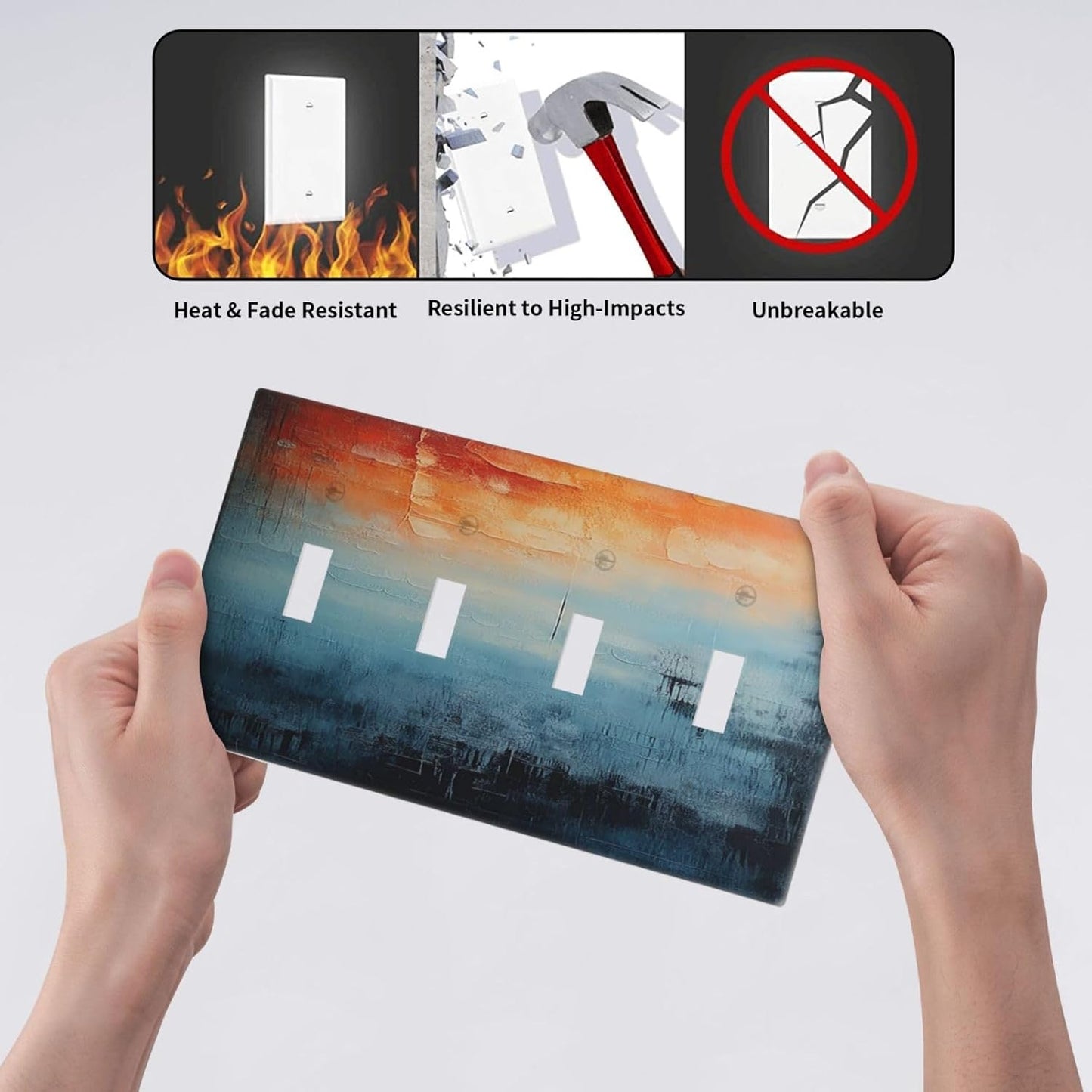 Light Switch Cover Plate Blue Orange Abstract Modern Minimalist Oil Painting Quad Toggle Wall Plates Decorative Switch Plates 4 Gang Outlet Covers Electrical Panel Cover Faceplate for Home 4.5 X 8 IN