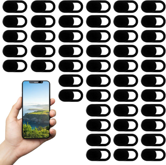 50 Pcs Webcam Cover Slide, 0.023 Inch Ultra-Thin Universal Camera Privacy Cover Black Camera Covers Slide for Phone, Laptop, Computer